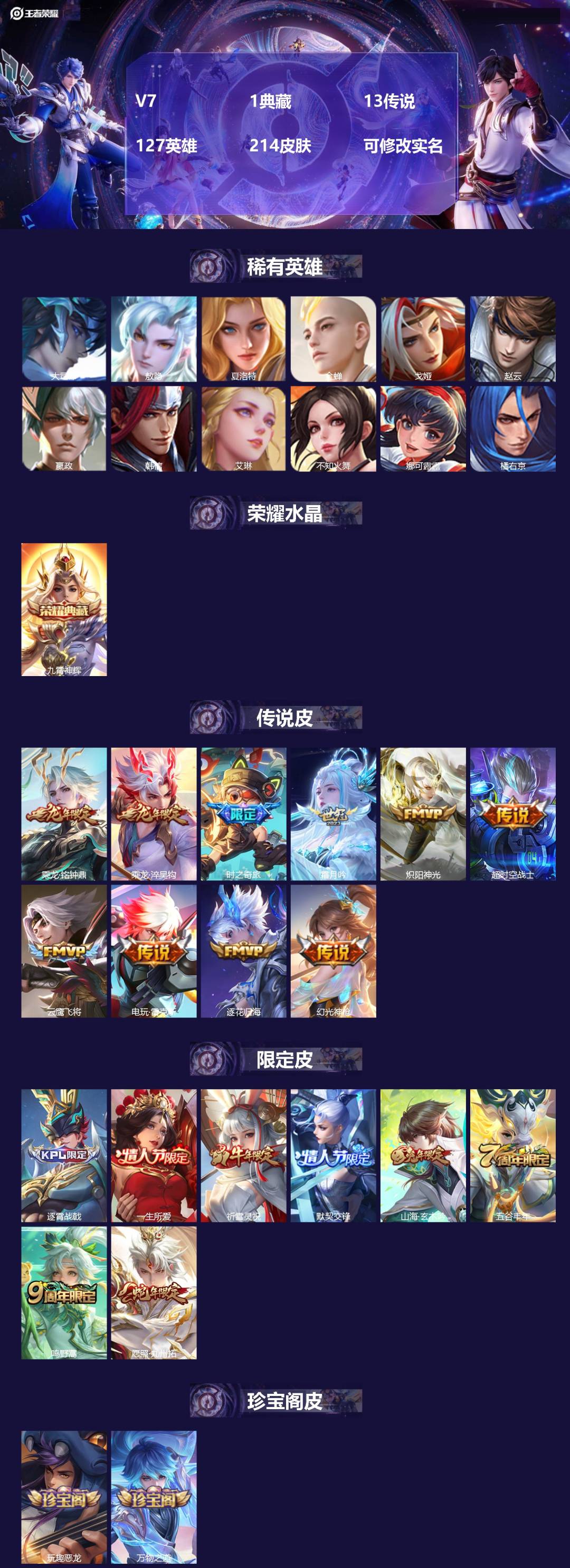 王者荣耀账号安卓QQ[14060387]V7 1典藏 13传说 127英雄 214皮肤 可修改实名 
【英雄全皮】:澜全