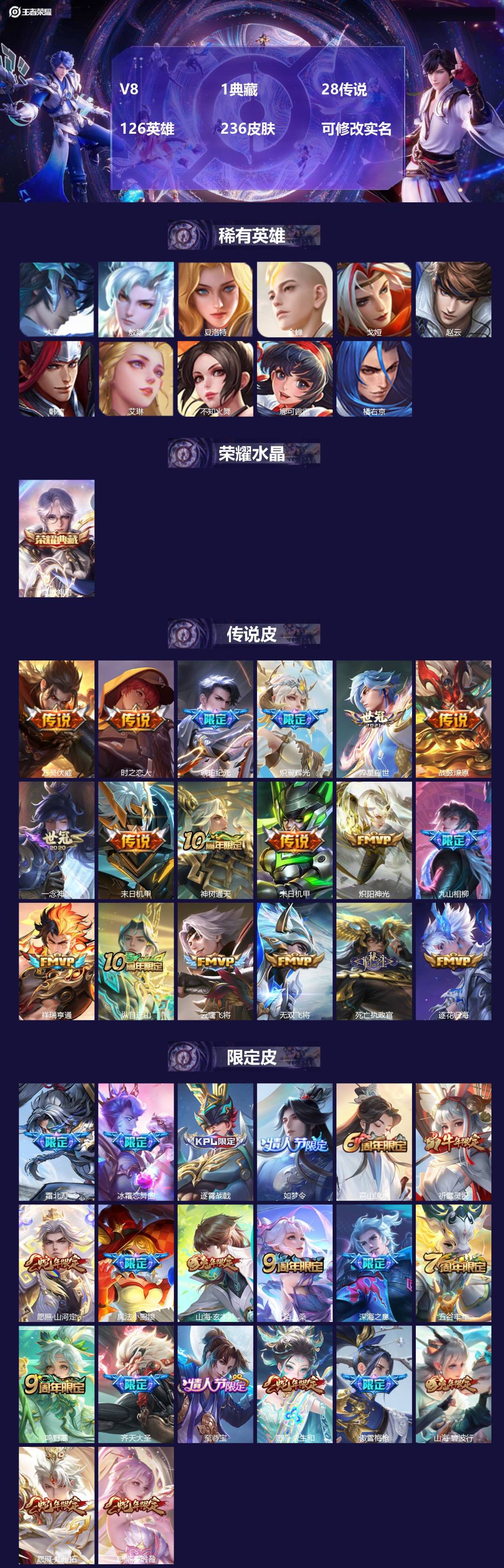 王者荣耀账号苹果QQ126英雄-236皮肤-[]V8 1典藏 28传说 126英雄 236皮肤 可修改实名 
【英雄全皮