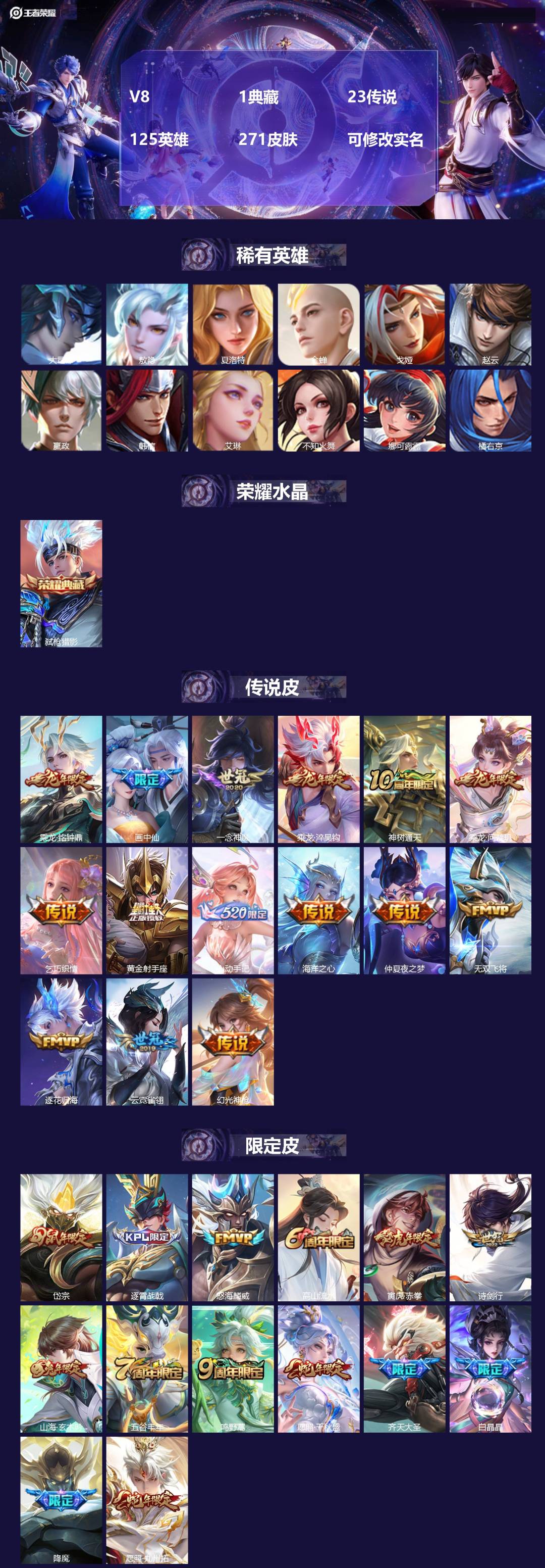 王者荣耀账号安卓QQ125英雄-271皮肤-[]V8 1典藏 23传说 125英雄 271皮肤 可修改实名 
【英雄全皮