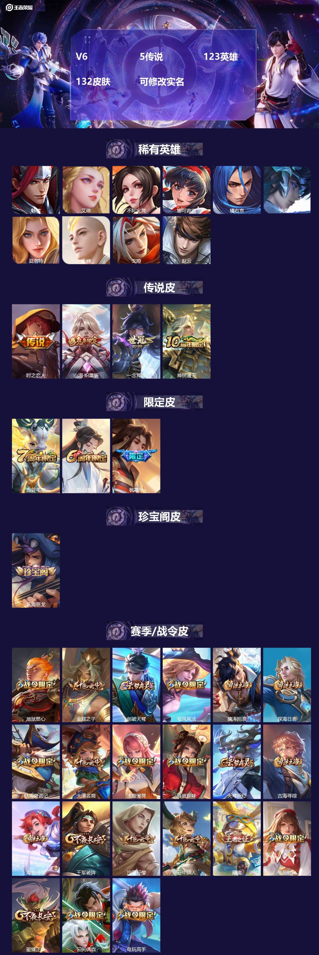 王者荣耀账号苹果QQV6 5传说 123英雄 132皮肤 可修改实名 
【英雄全皮】:李信全皮
【稀有英雄】:大司命,韩