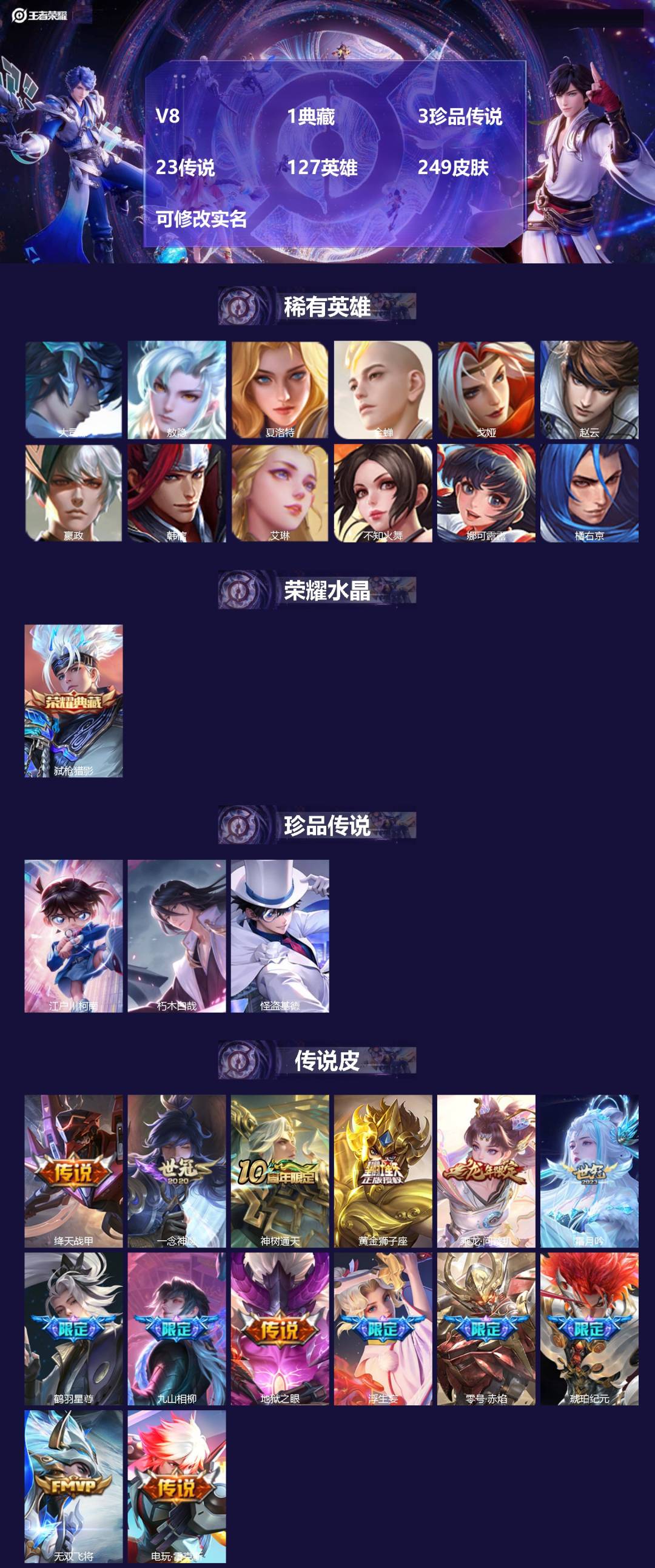 王者荣耀账号安卓QQ127英雄-249皮肤-V8 1典藏 3珍品传说 23传说 127英雄 249皮肤 可修改实名 
【