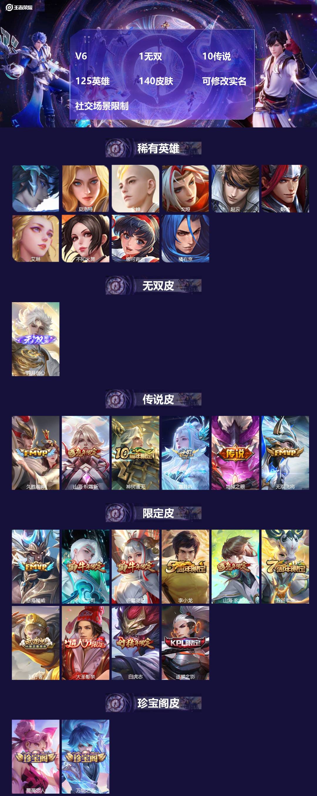 王者荣耀账号苹果QQ125英雄-141皮肤-V6 1无双 10传说 125英雄 140皮肤 可修改实名 社交场景限制
【