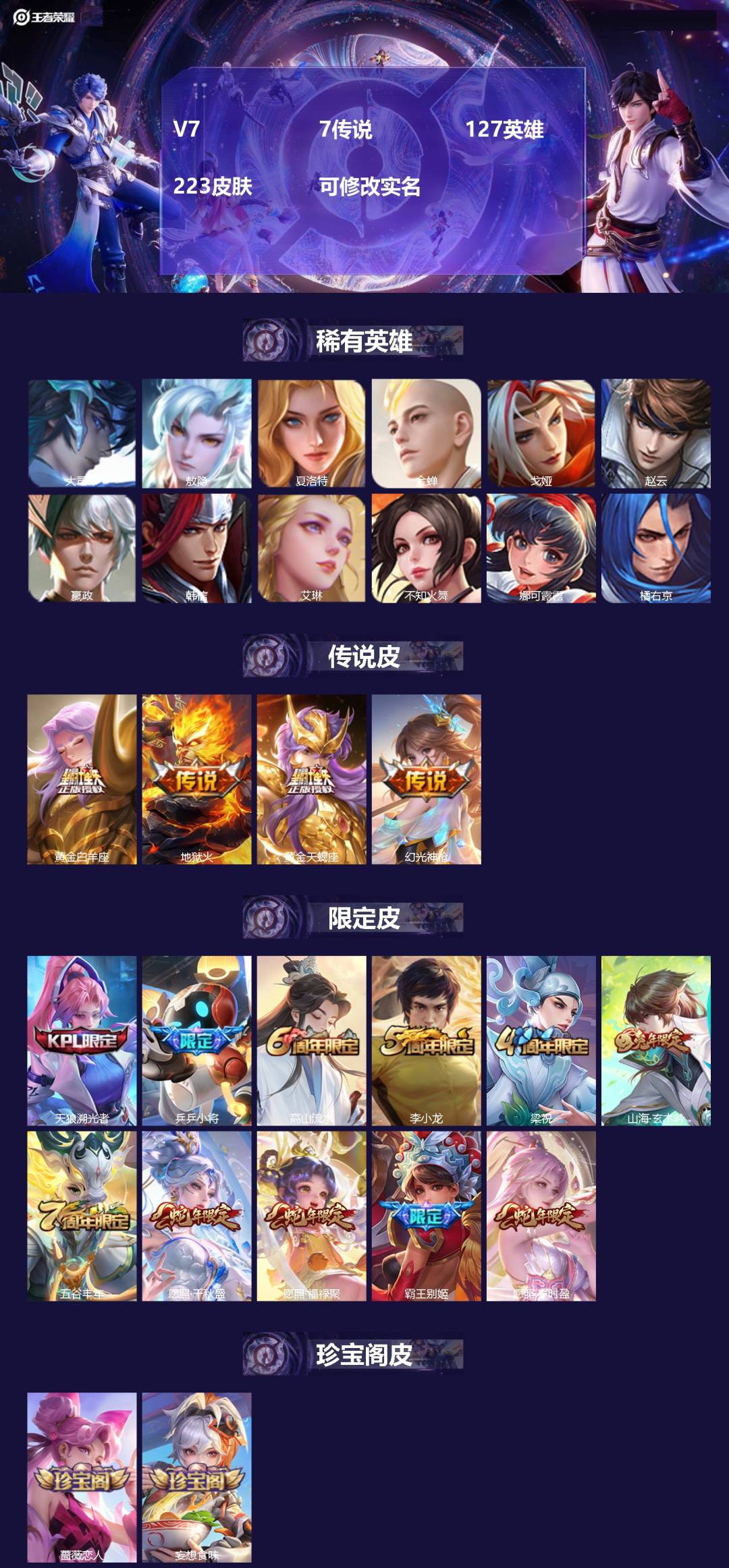 王者荣耀账号安卓QQ127英雄-223皮肤-[]V7 7传说 127英雄 223皮肤 可修改实名 
【英雄全皮】:敖隐全