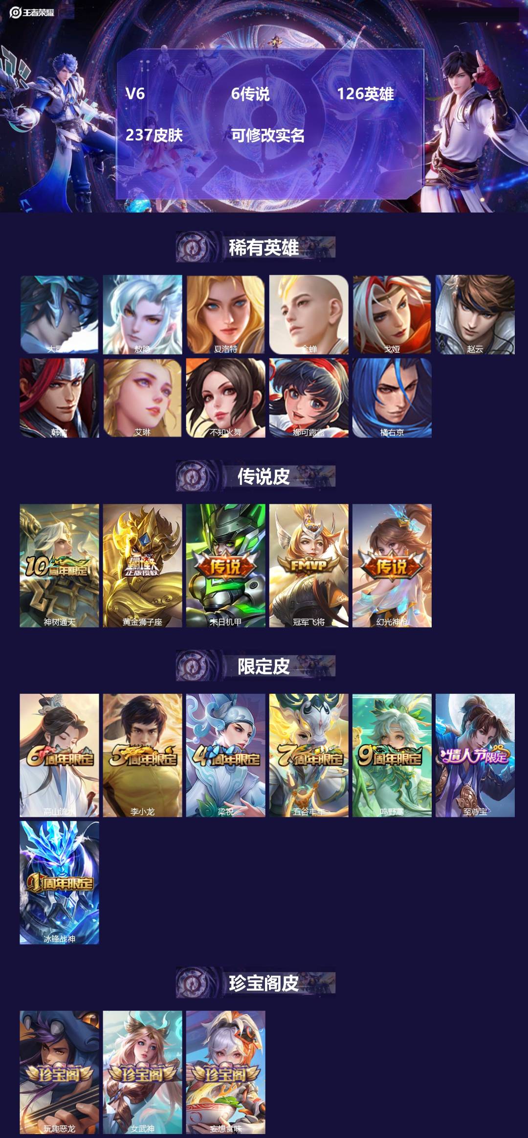 王者荣耀账号安卓QQ126英雄-237皮肤-[]V6 6传说 126英雄 237皮肤 可修改实名 
【英雄全皮】:影全皮