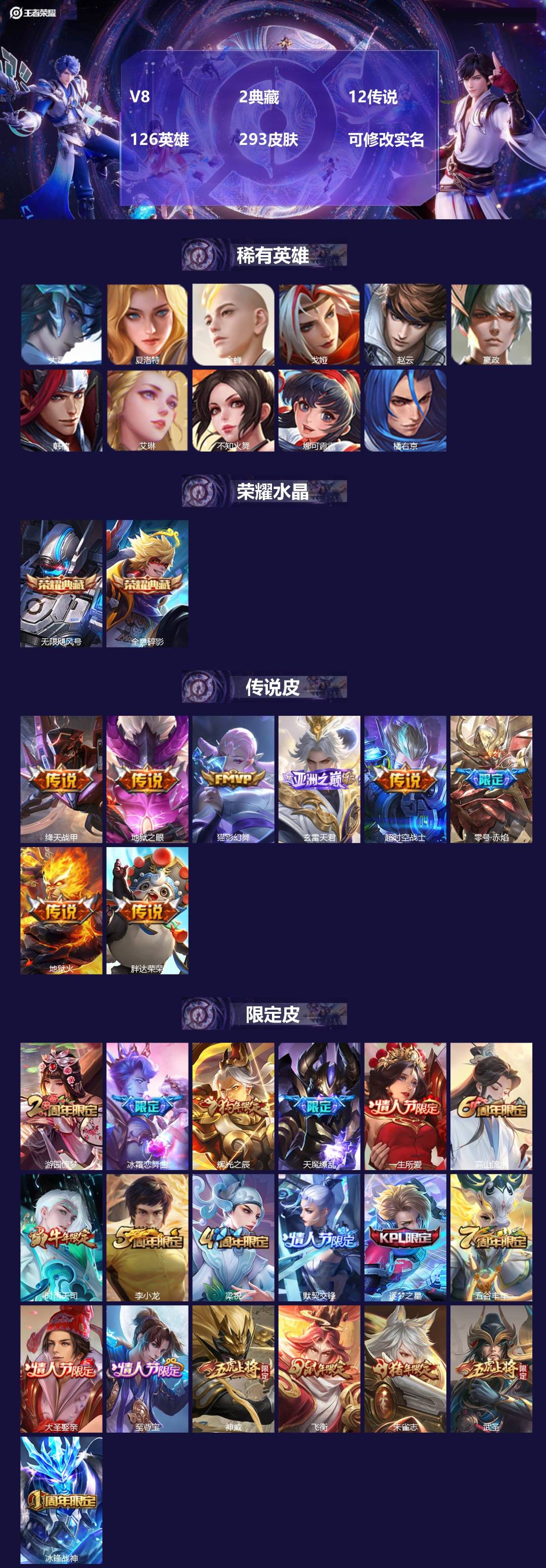 王者荣耀账号安卓QQ126英雄-293皮肤-[]V8 2典藏 12传说 126英雄 293皮肤 可修改实名 
【英雄全皮