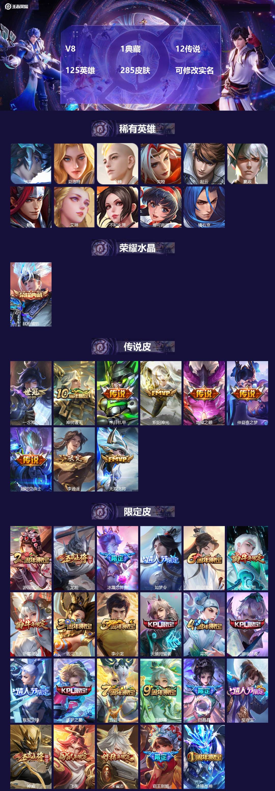 王者荣耀账号苹果QQ[14186408]V8 1典藏 12传说 125英雄 285皮肤 可修改实名 
【稀有英雄】:大司