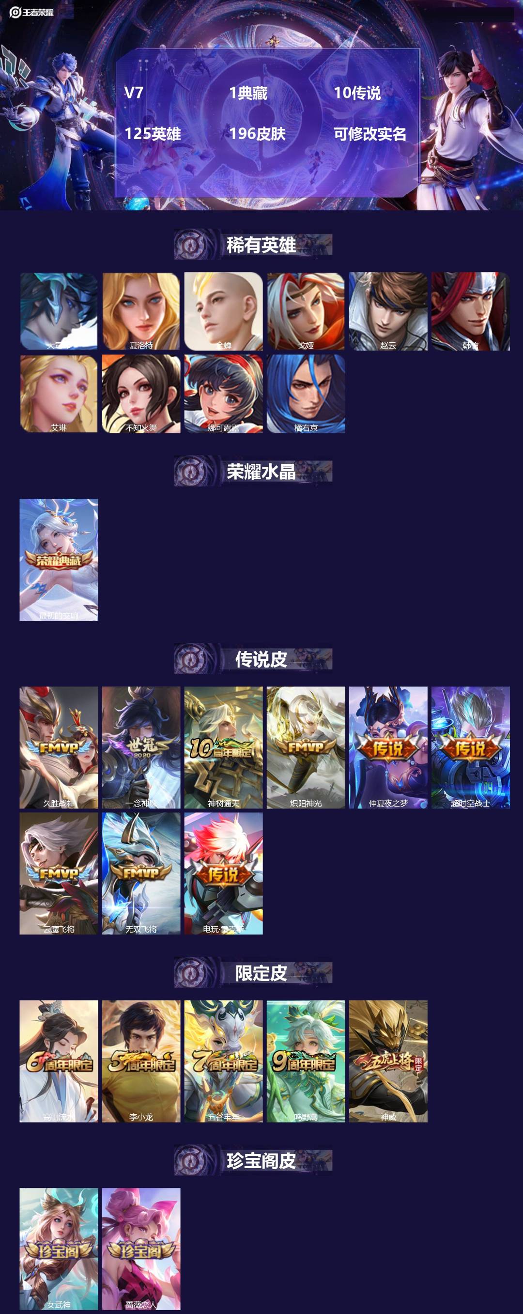 王者荣耀账号安卓QQ[14205511]V7 1典藏 10传说 125英雄 196皮肤 可修改实名 
【稀有英雄】:大司