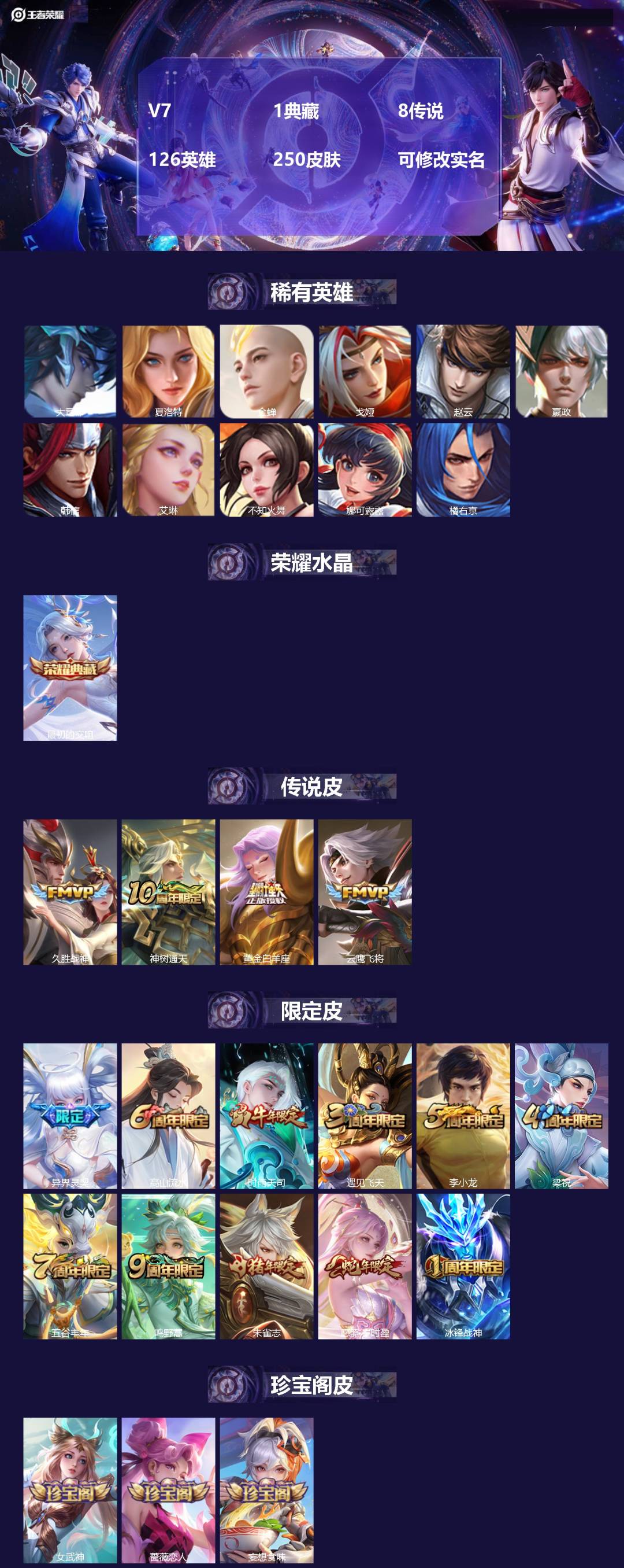 王者荣耀账号安卓QQ126英雄-250皮肤-[]V7 1典藏 8传说 126英雄 250皮肤 可修改实名 
【稀有英雄】