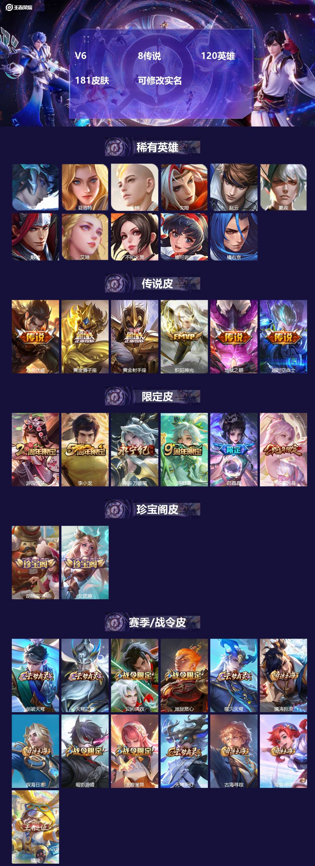 王者荣耀账号安卓QQ120英雄-181皮肤-V6 8传说 120英雄 181皮肤 可修改实名 
【英雄全皮】:孙权全皮
