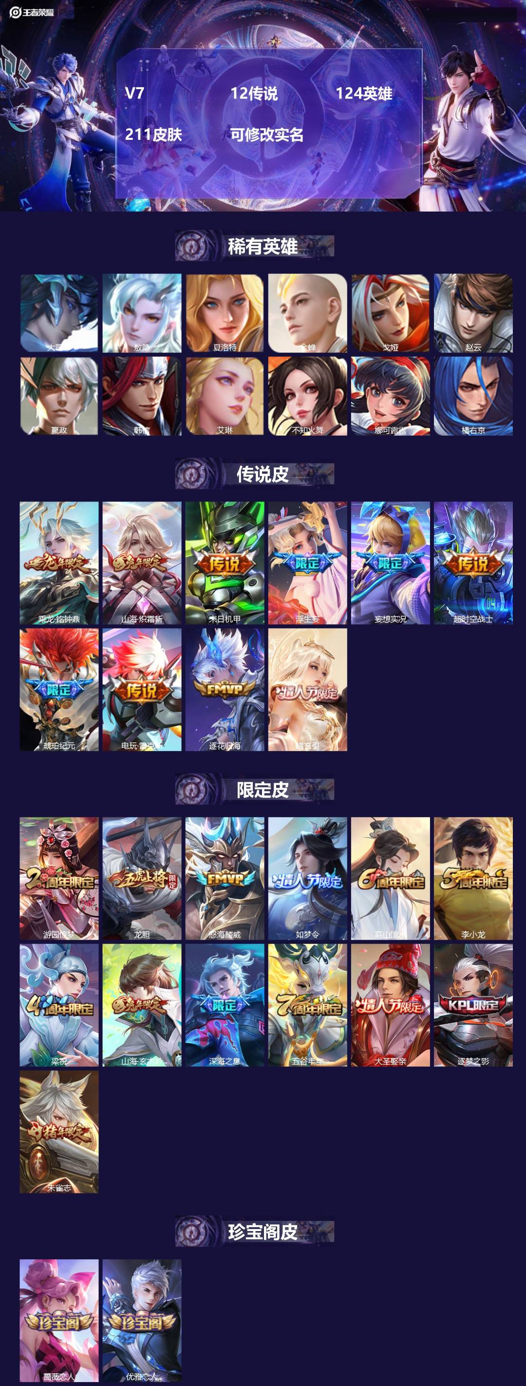 王者荣耀账号苹果QQ124英雄-211皮肤-V7 12传说 124英雄 211皮肤 可修改实名 
【英雄全皮】:敖隐全皮