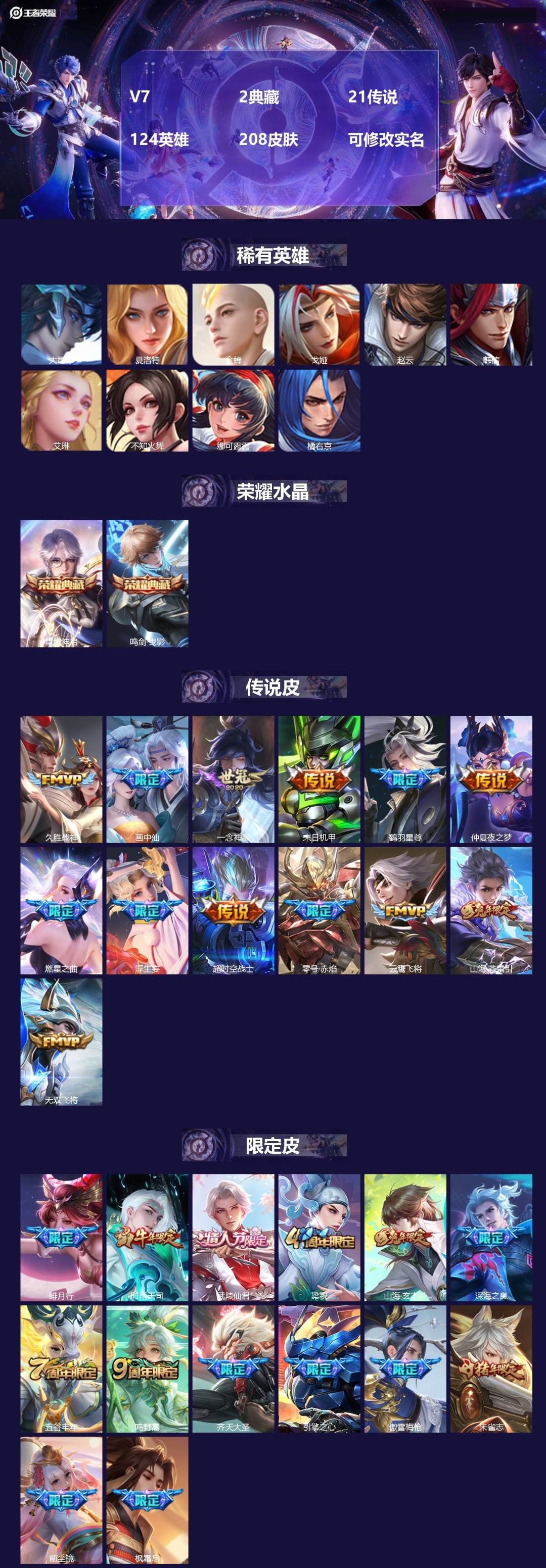 王者荣耀账号安卓QQ124英雄-208皮肤-[]V7 2典藏 21传说 124英雄 208皮肤 可修改实名 
【稀有英雄