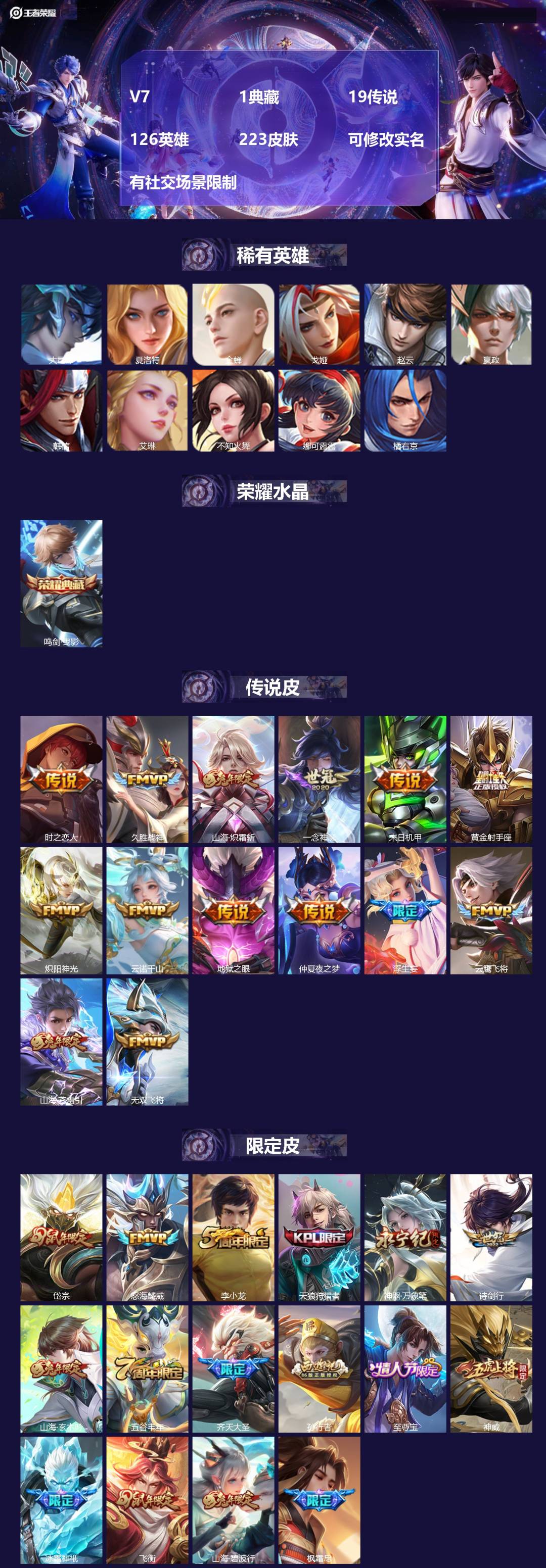 王者荣耀账号苹果QQ[14233247]V7 1典藏 19传说 126英雄 223皮肤 可修改实名 有社交场景限制
【英