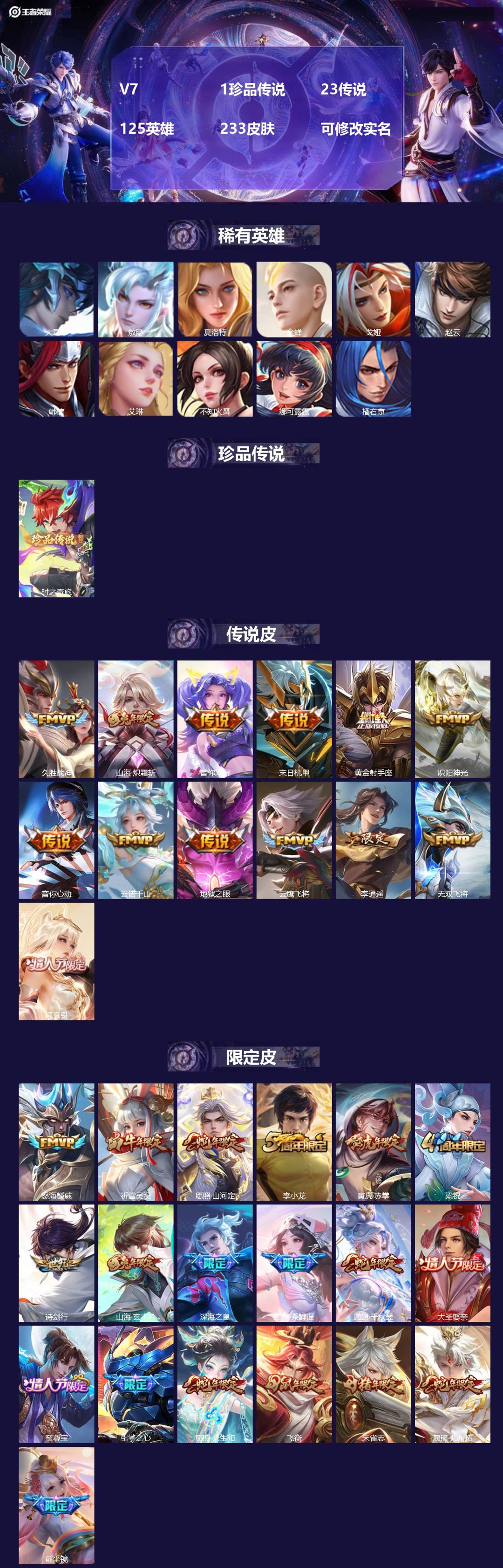 王者荣耀账号安卓QQ125英雄-233皮肤-[]V7 1珍品传说 23传说 125英雄 233皮肤 可修改实名 
【英雄