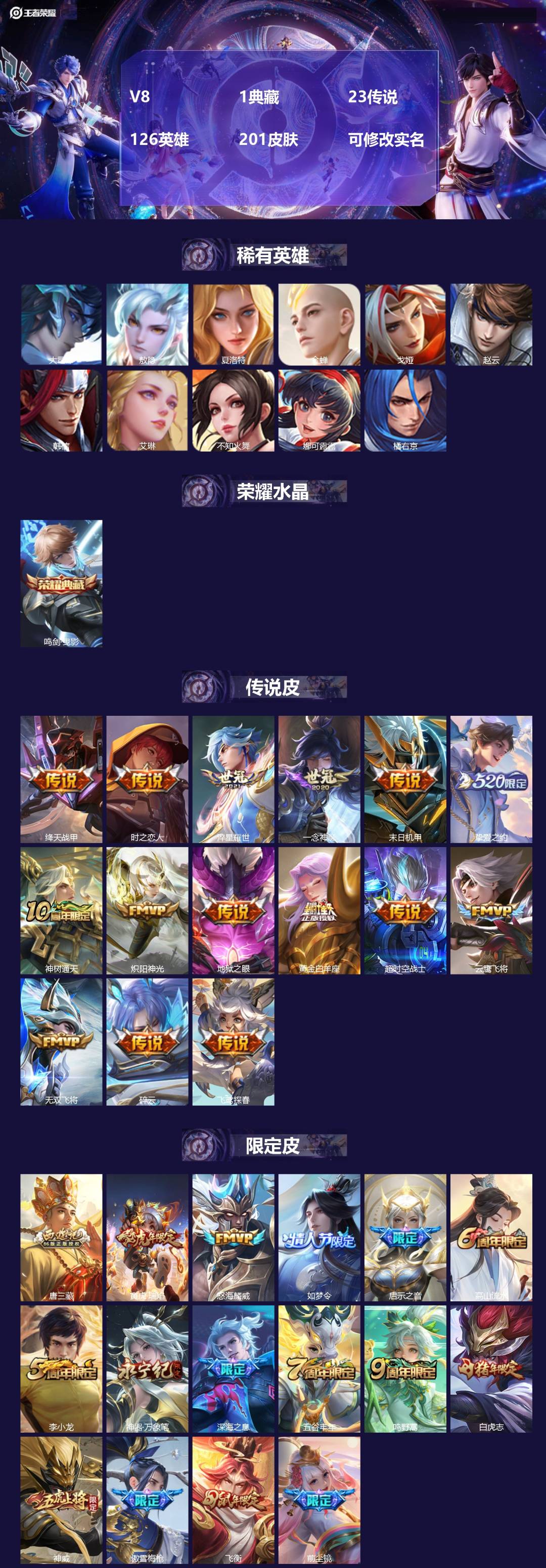 王者荣耀账号安卓QQ[14262566]V8 1典藏 23传说 126英雄 201皮肤 可修改实名 
【英雄全皮】:娜可