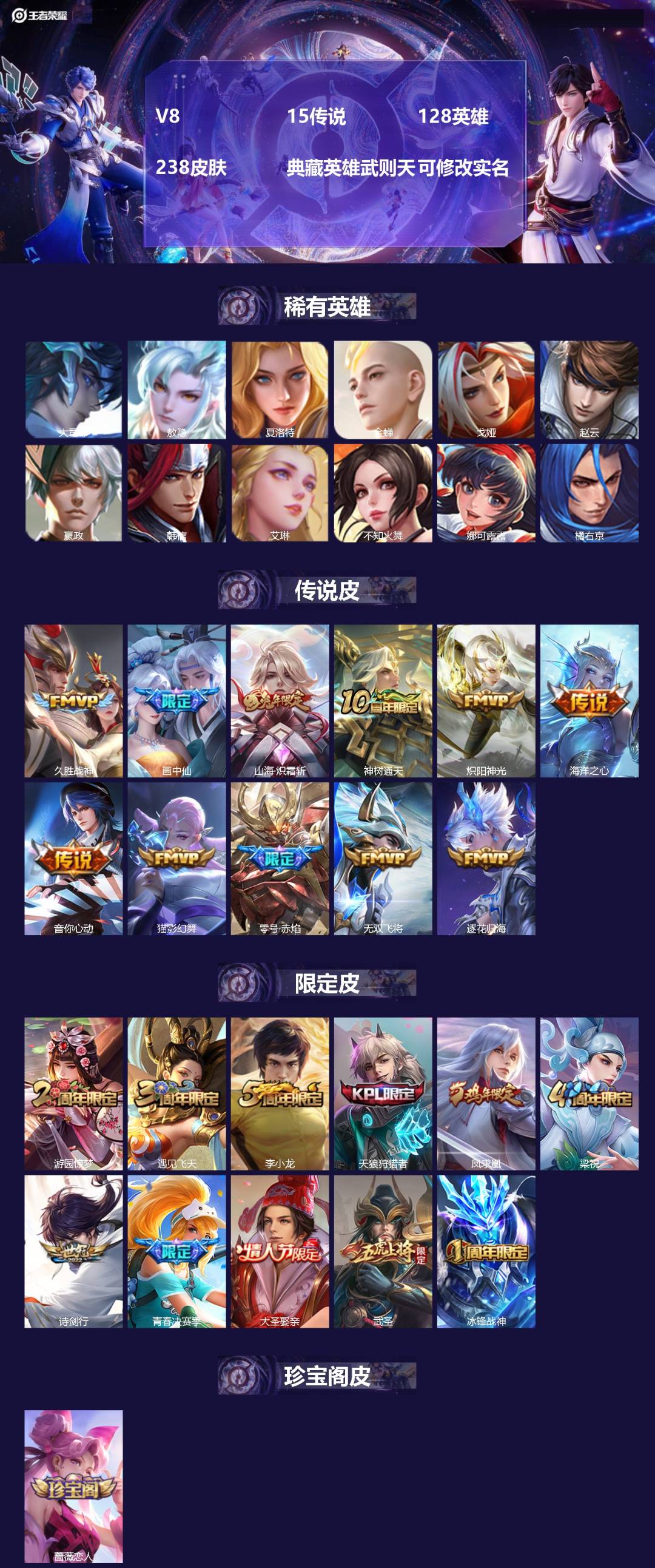 王者荣耀账号苹果QQ[14263148]V8 15传说 128英雄 238皮肤 典藏英雄武则天 可修改实名 
【英雄全皮