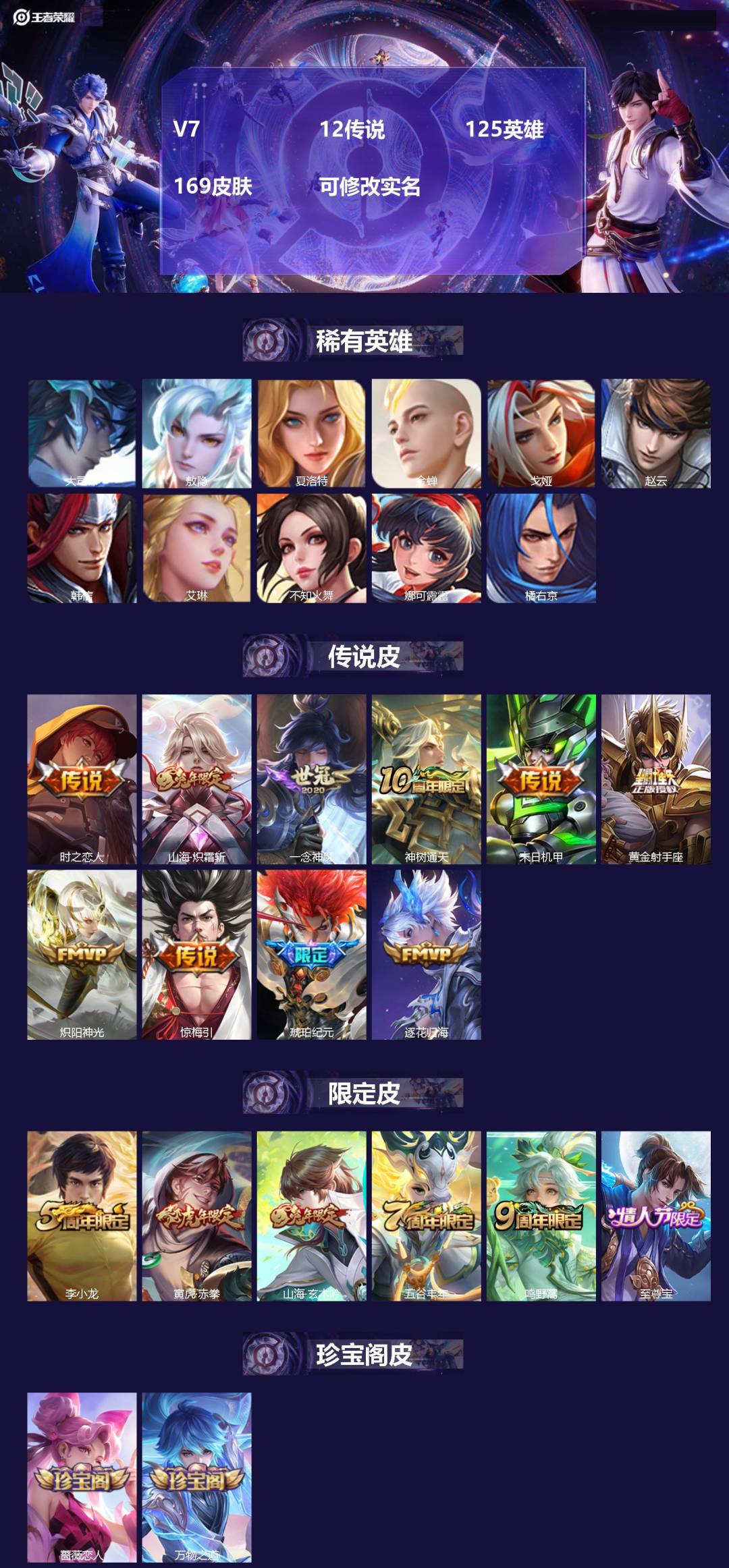 王者荣耀账号安卓QQV7 12传说 125英雄 169皮肤 可修改实名 
【英雄全皮】:李信全皮,敖隐全皮
【稀有英雄】