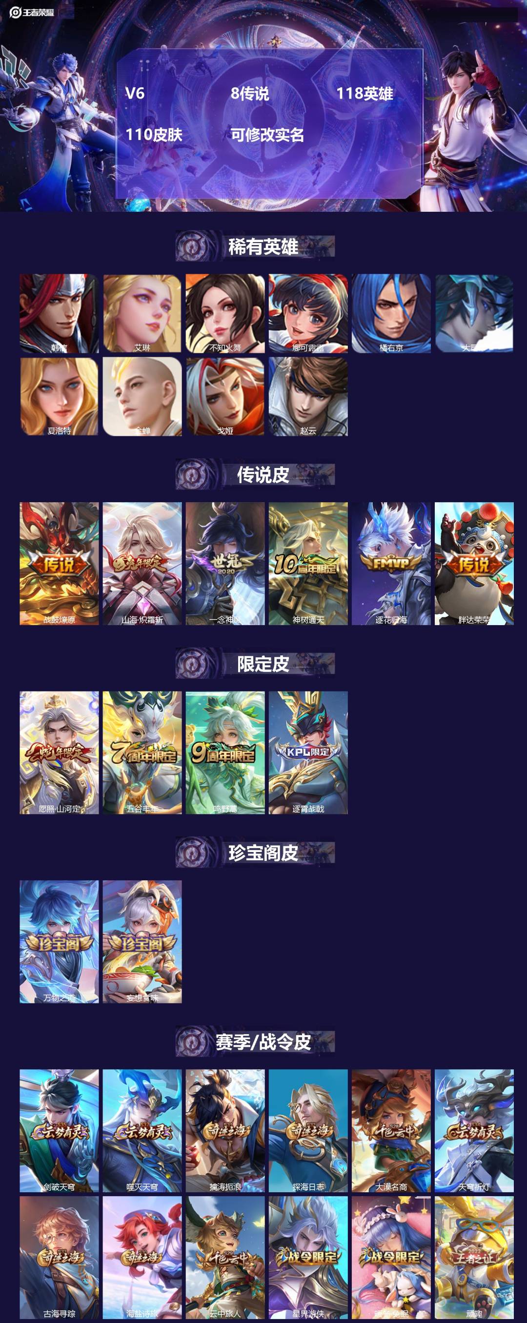 王者荣耀账号苹果QQ[14285255]V6 8传说 118英雄 110皮肤 可修改实名 
【英雄全皮】:李信全皮,蒙恬