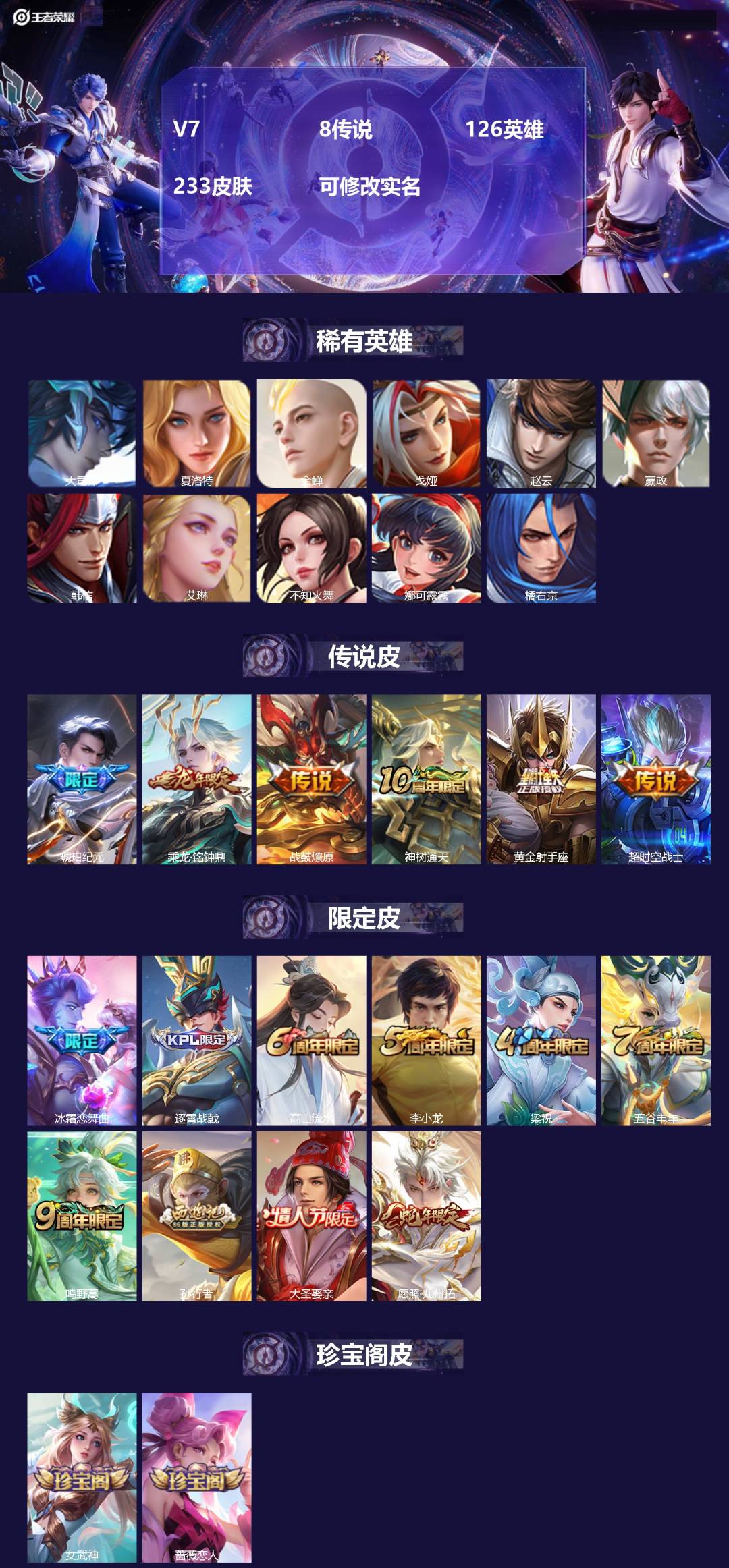 王者荣耀账号安卓QQ[14289541]V7 8传说 126英雄 233皮肤 可修改实名 
【英雄全皮】:孙权全皮,刘邦