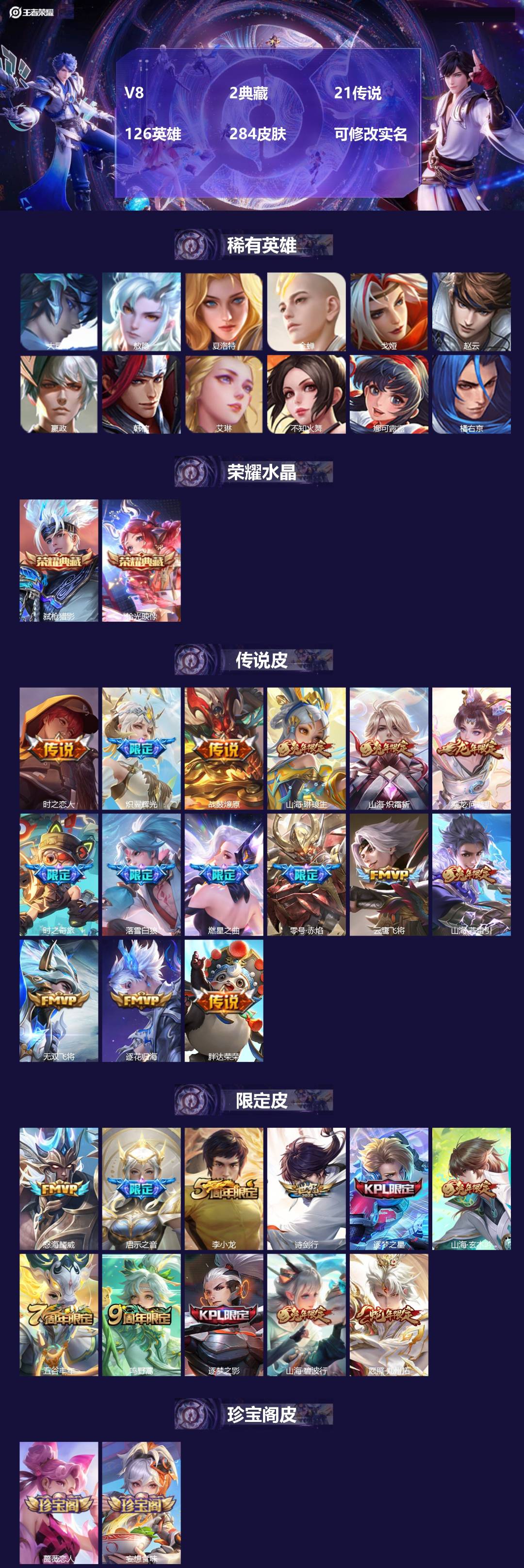 王者荣耀账号安卓QQ[14319887]V8 2典藏 21传说 126英雄 284皮肤 可修改实名
【英雄全皮】:敖隐全