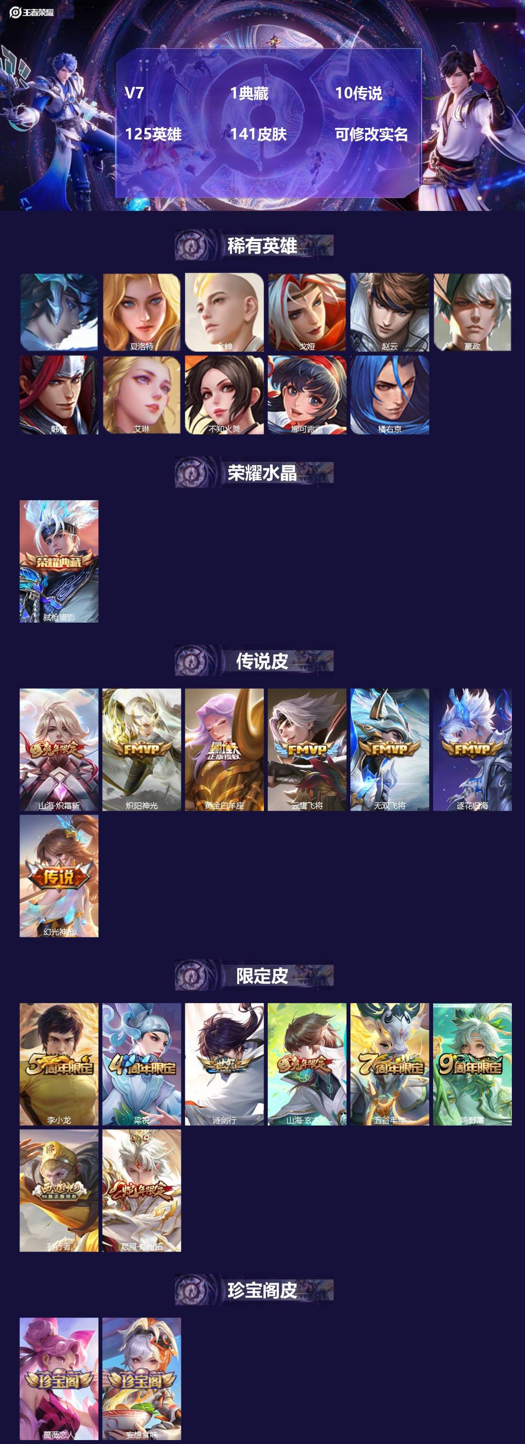 王者荣耀账号苹果QQ[14340656]V7 1典藏 10传说 125英雄 141皮肤 可修改实名 
【英雄全皮】:影全