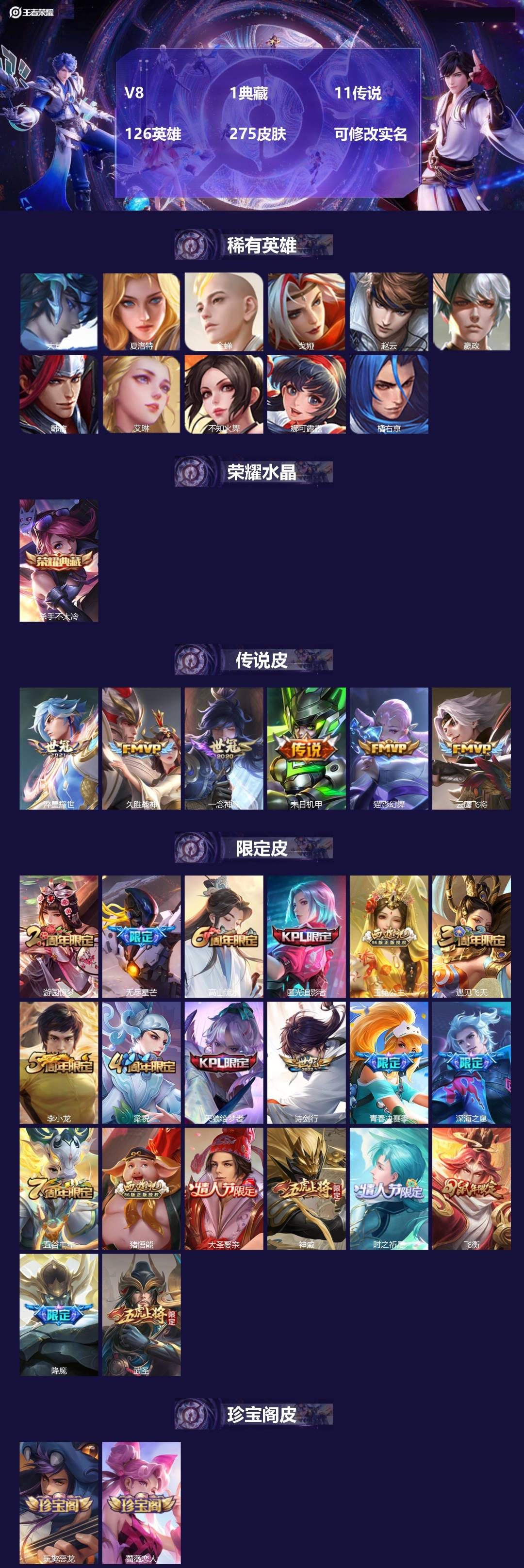 王者荣耀账号安卓QQ126英雄-275皮肤-[]V8 1典藏 11传说 126英雄 275皮肤 可修改实名 
【英雄全皮