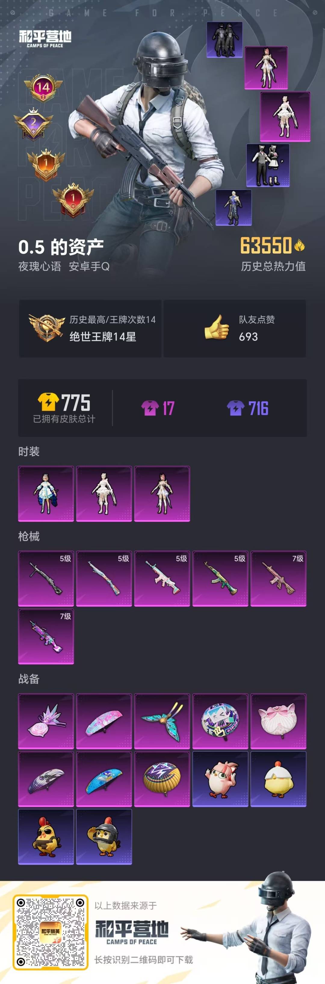 和平精英账号安卓QQ0载具-154套装-215枪皮-[]3粉装 6特效枪 14印记 可二次 可修改实名 
【热门装扮】: