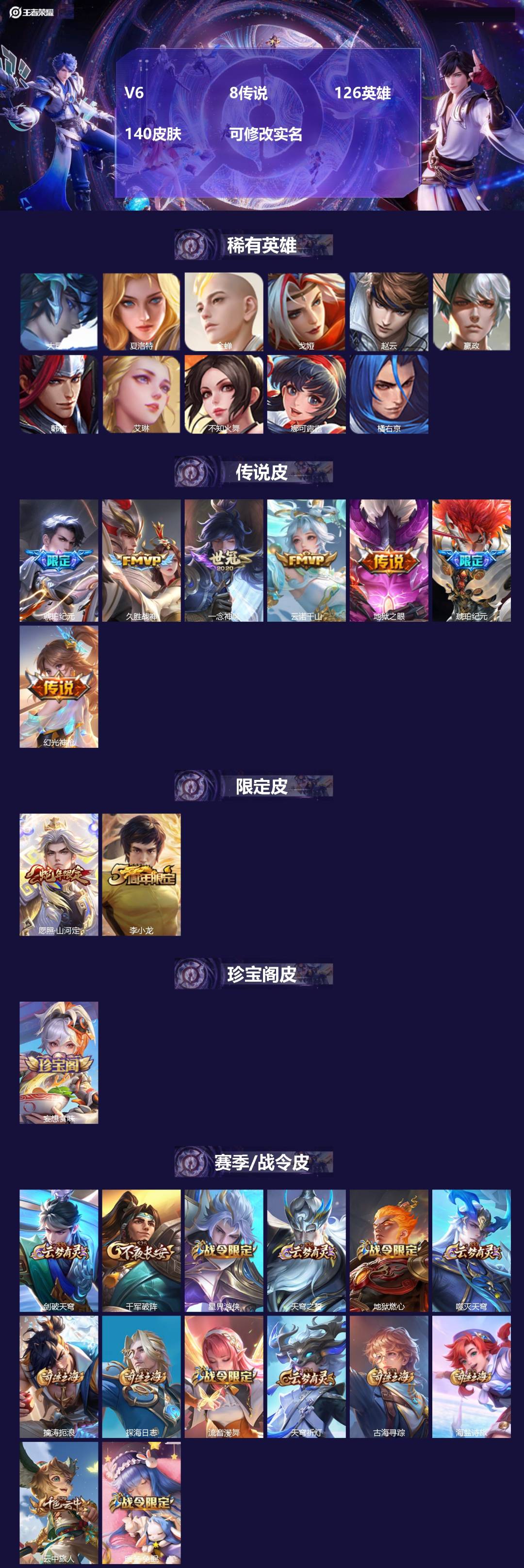 王者荣耀账号安卓QQ126英雄-140皮肤-[]V6 8传说 126英雄 140皮肤 可修改实名 
【稀有英雄】:大司命