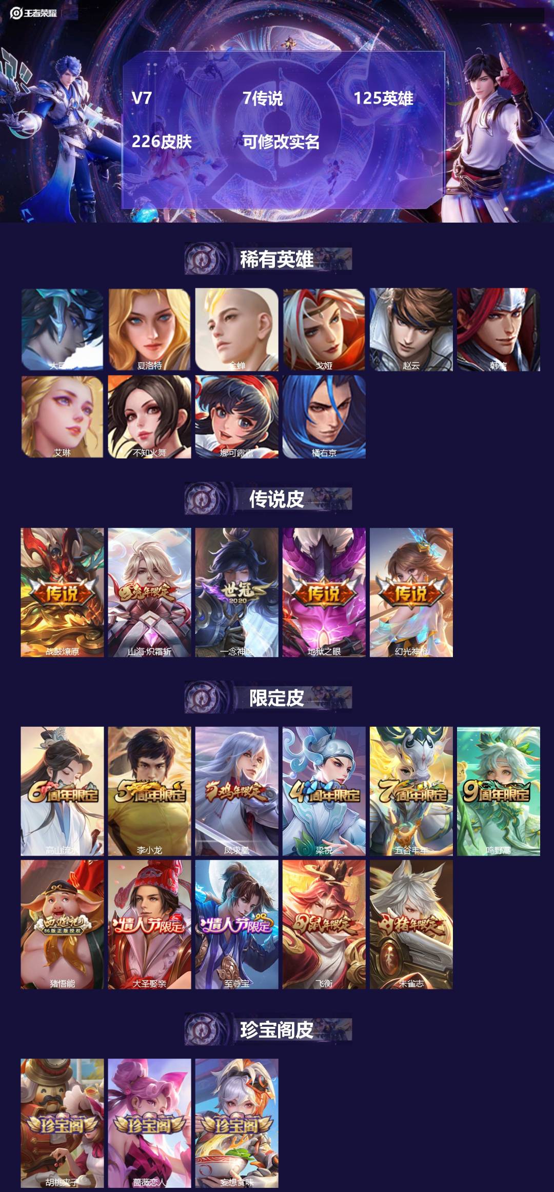 王者荣耀账号安卓QQ[14517927]V7 7传说 125英雄 226皮肤 可修改实名 
【英雄全皮】:李信全皮,蒙恬