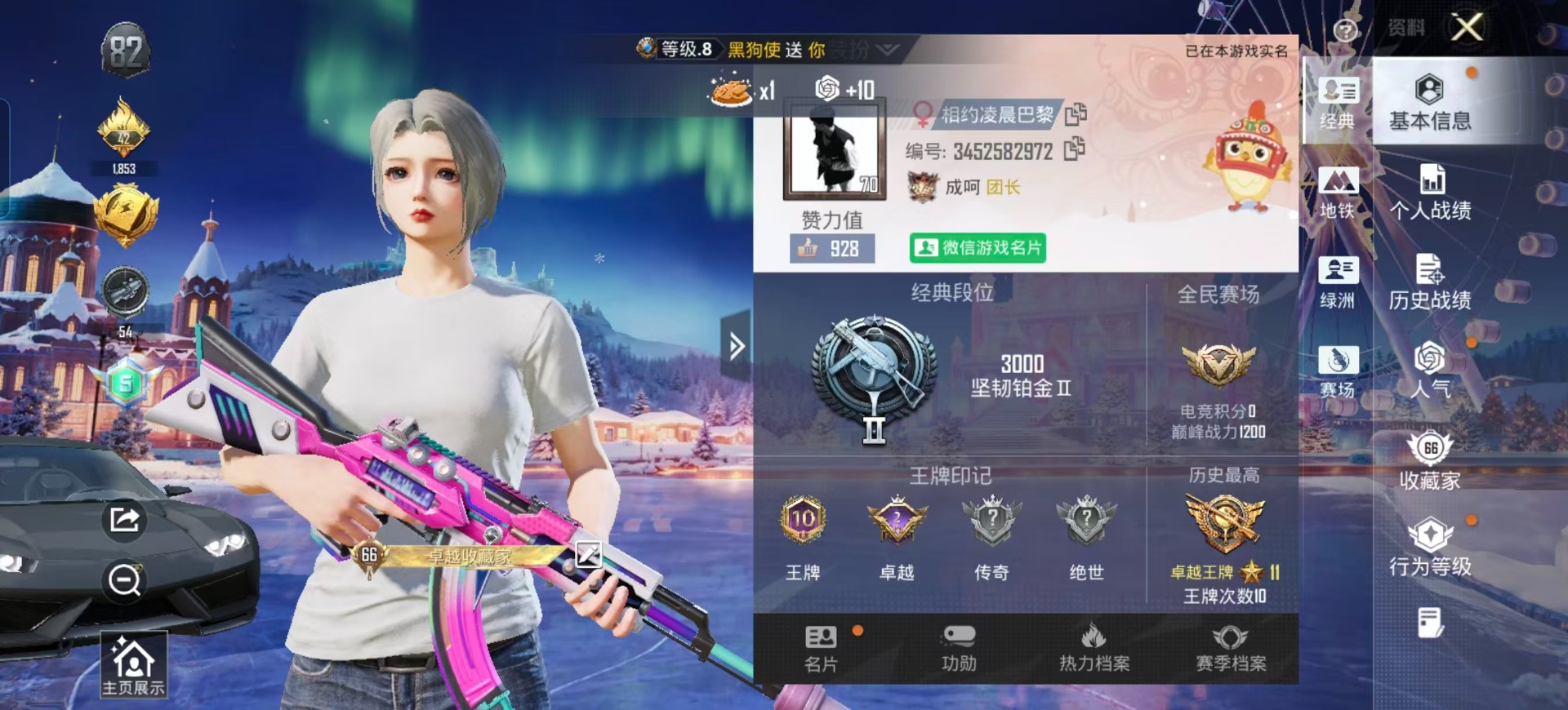 和平精英账号安卓微信2载具-174套装-207枪皮-5粉装 3特效枪 2载具 10印记 可二次 可修改实名 
【热门装扮