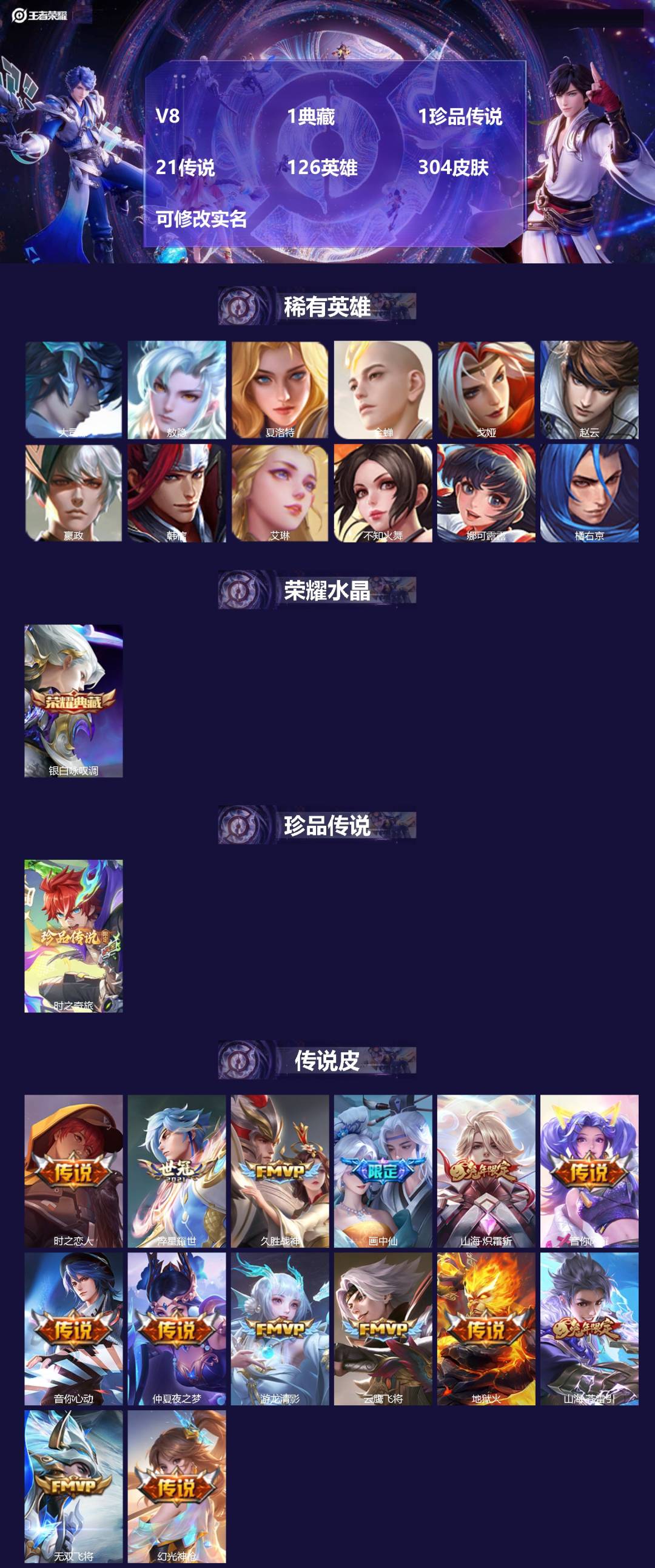 王者荣耀账号安卓QQ[14553164]V8 1典藏 1珍品传说 21传说 126英雄 304皮肤 可修改实名 
【英雄