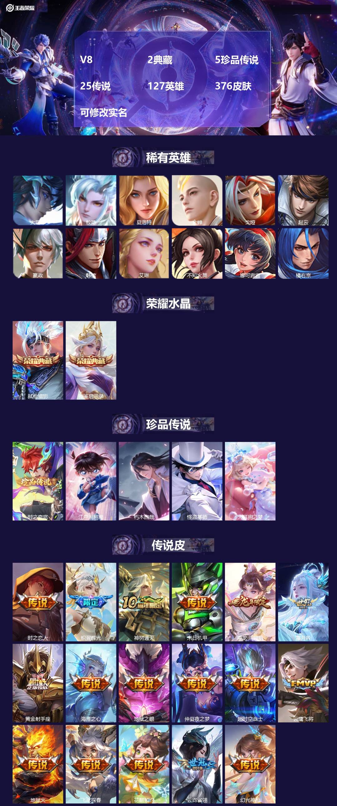 王者荣耀账号安卓QQ127英雄-376皮肤-[]V8 2典藏 5珍品传说 25传说 127英雄 376皮肤 可修改实名 