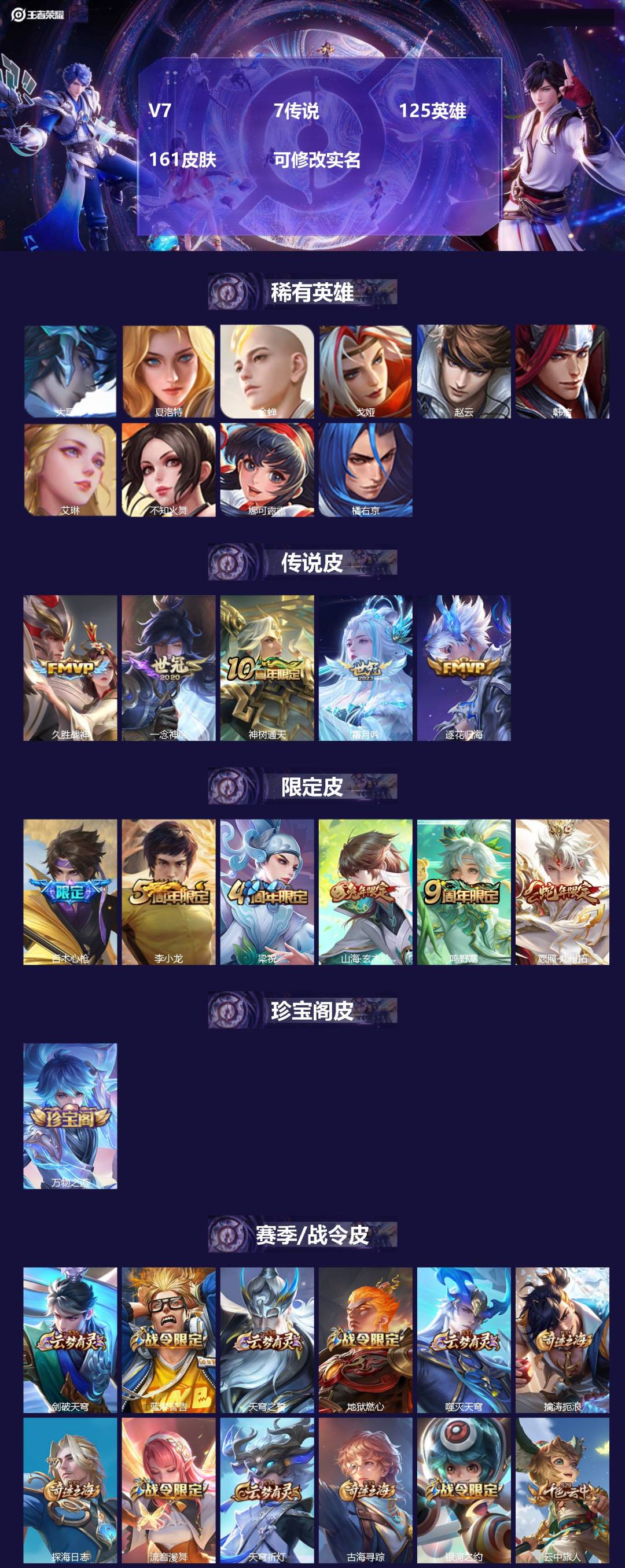 王者荣耀账号安卓QQ125英雄-161皮肤-V7 7传说 125英雄 161皮肤 可修改实名 
【稀有英雄】:大司命,韩