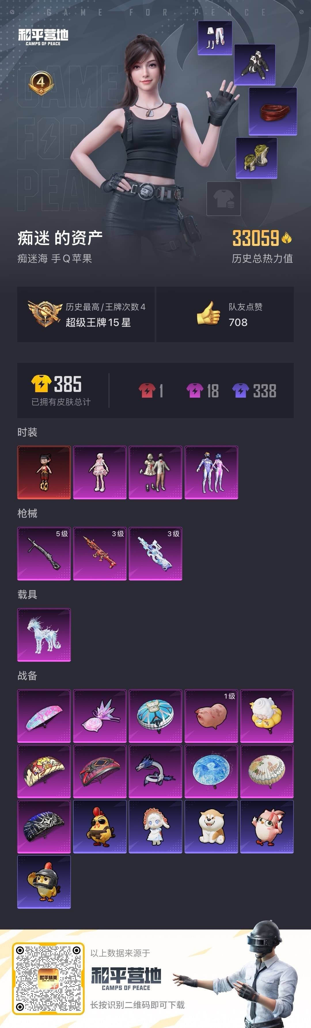 和平精英账号苹果QQ1载具-79套装-84枪皮-[]1红装 3粉装 3特效枪 1载具 4印记 可二次 可修改实名 
【二