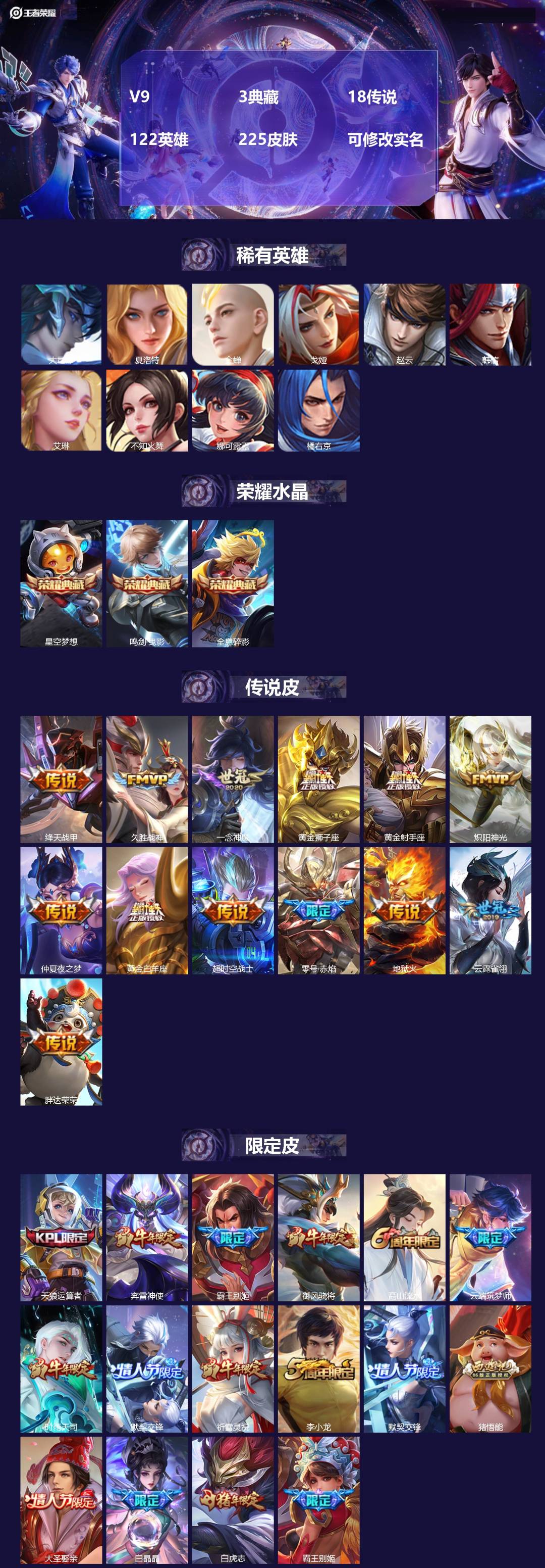 王者荣耀账号安卓QQ122英雄-225皮肤-[]V9 3典藏 18传说 122英雄 225皮肤 可修改实名 
【稀有英雄