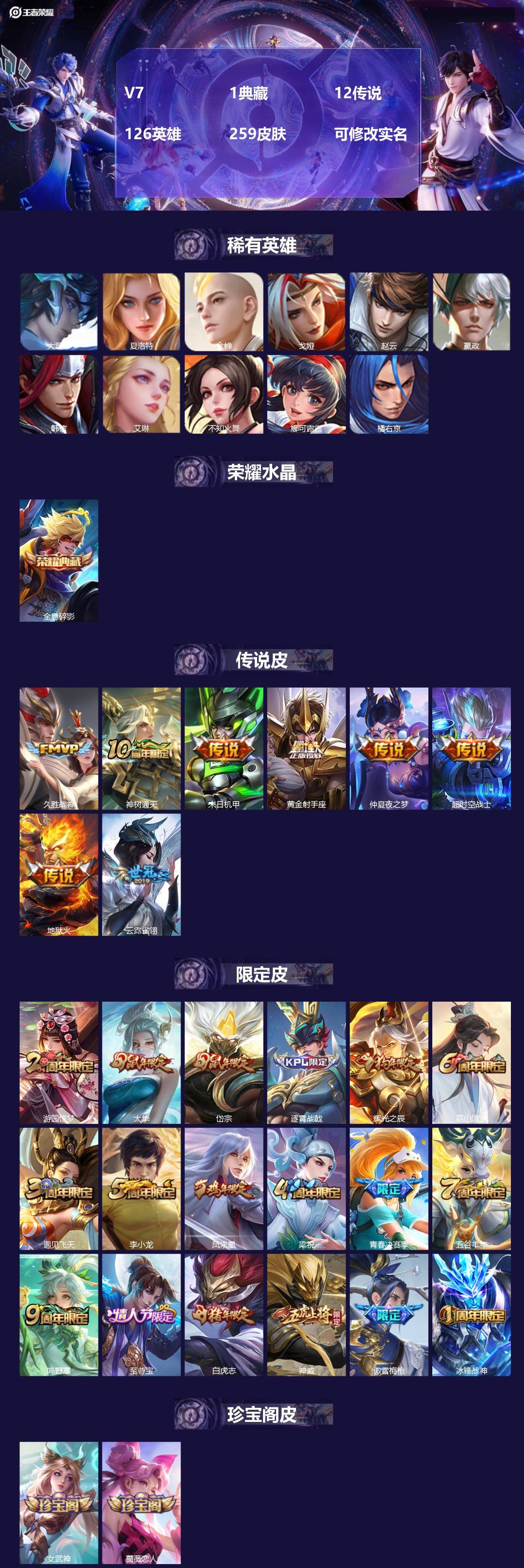 王者荣耀账号安卓QQ[14556058]V7 1典藏 12传说 126英雄 259皮肤 可修改实名 
【稀有英雄】:大司