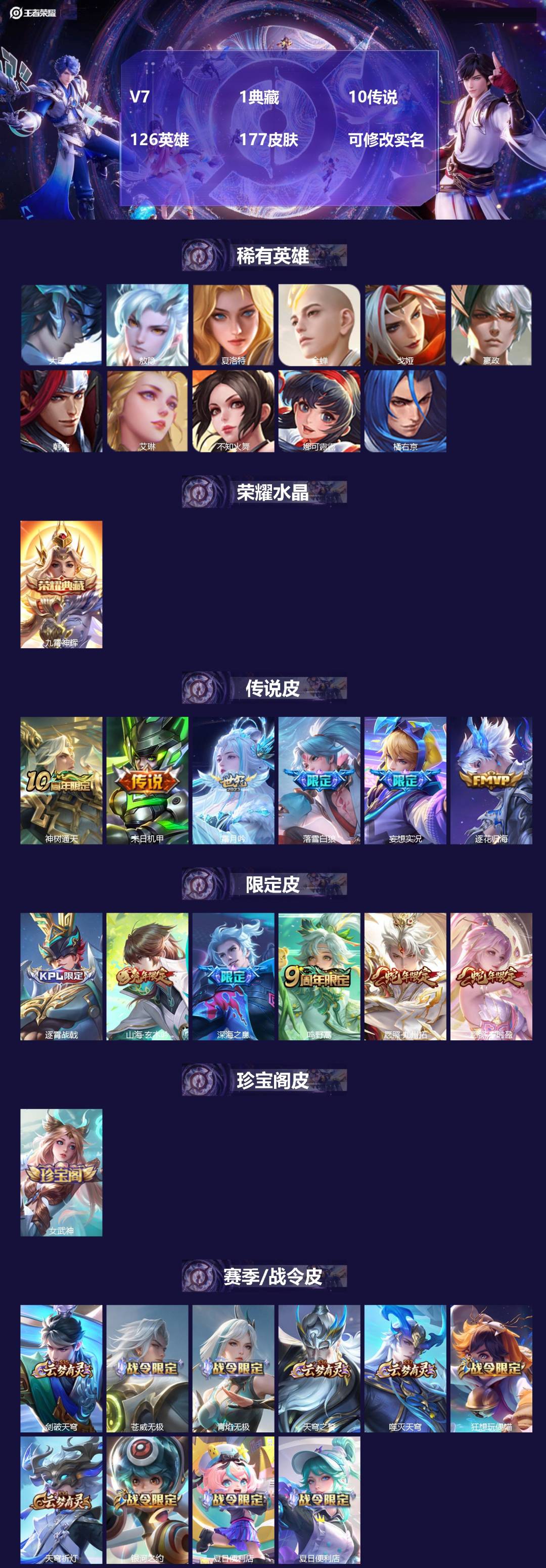 王者荣耀账号苹果VX126英雄-177皮肤-[]V7 1典藏 10传说 126英雄 177皮肤 可修改实名 
【英雄全皮