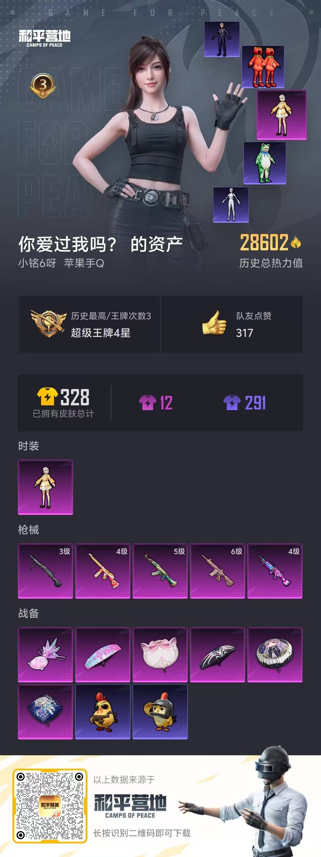 和平精英账号苹果QQ0载具-65套装-92枪皮-[]1粉装 5特效枪 3印记 可二次 可修改实名 
【热门装扮】:呆萌星