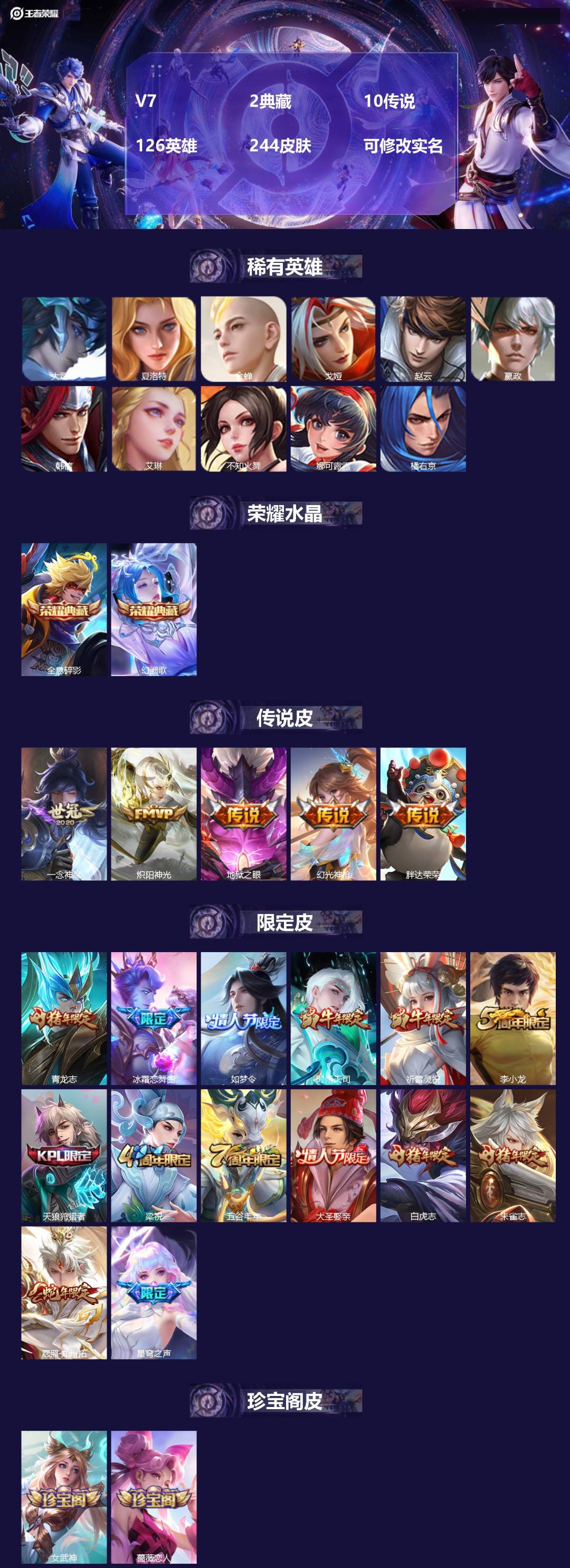 王者荣耀账号苹果QQV7 2典藏 10传说 126英雄 244皮肤 可修改实名 
【稀有英雄】:大司命,嬴政(始皇帝),