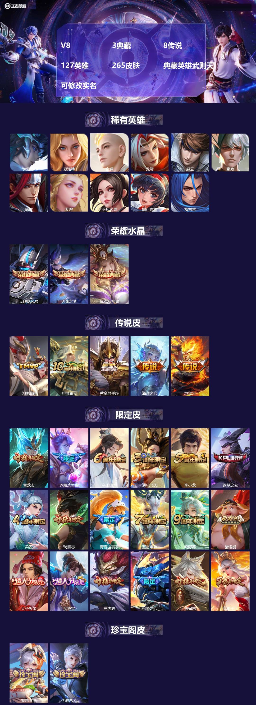 王者荣耀账号安卓VX127英雄-265皮肤-[]V8 3典藏 8传说 127英雄 265皮肤 典藏英雄武则天 可修改实名
