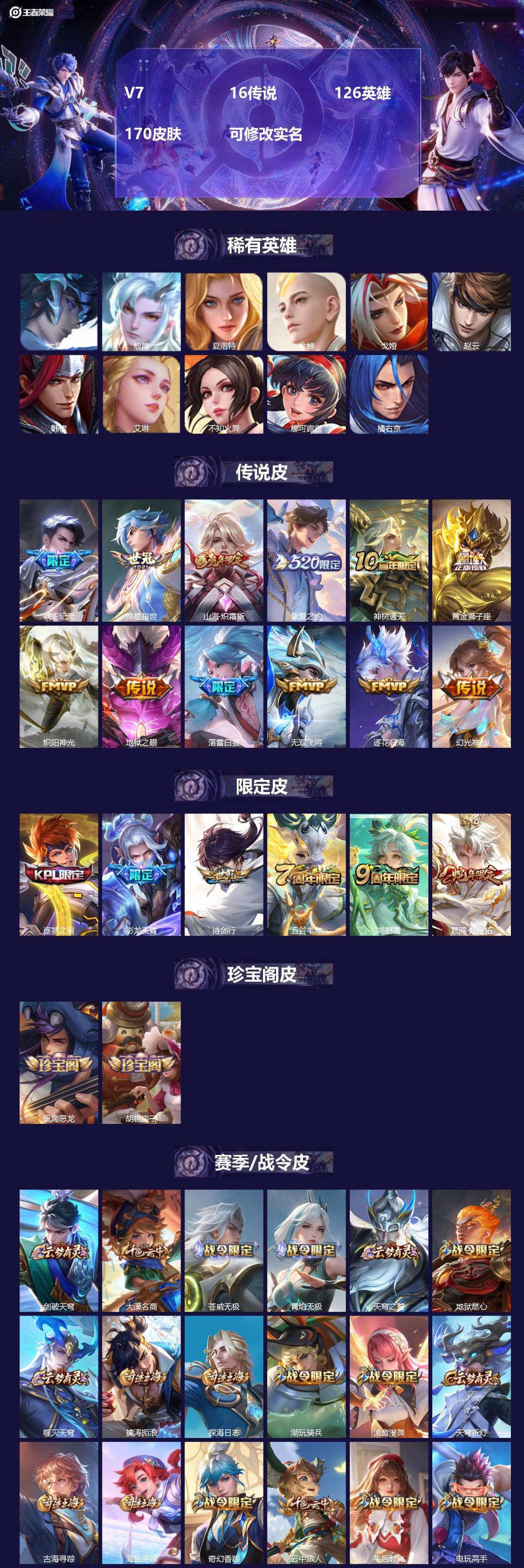 王者荣耀账号安卓QQ126英雄-170皮肤-[]V7 16传说 126英雄 170皮肤 可修改实名
【英雄全皮】:敖隐全