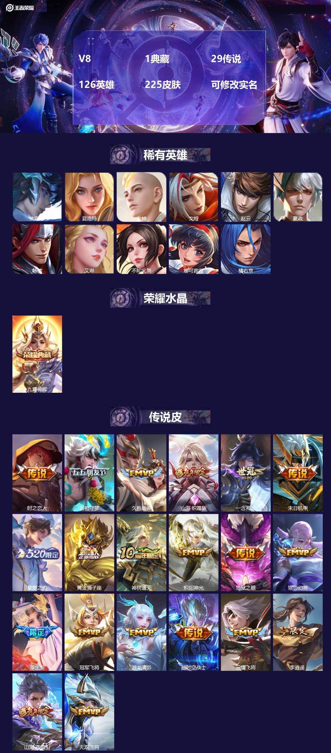 王者荣耀账号苹果QQ[14651533]V8 1典藏 29传说 126英雄 225皮肤 可修改实名 
【英雄全皮】:李信