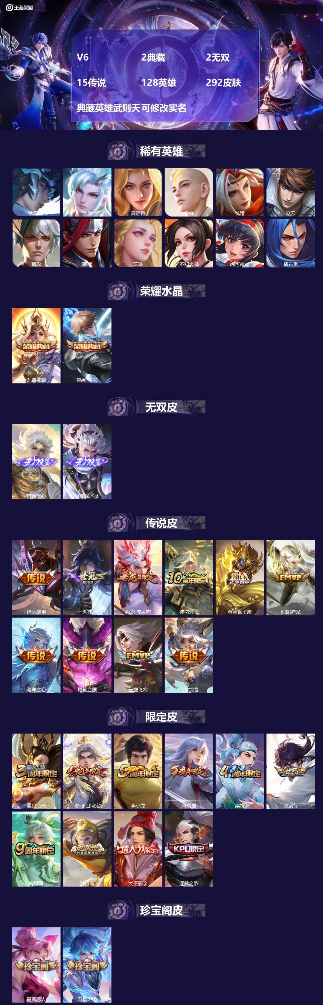 王者荣耀账号安卓QQ128英雄-292皮肤-[]V6 2典藏 2无双 15传说 128英雄 292皮肤 典藏英雄武则天 