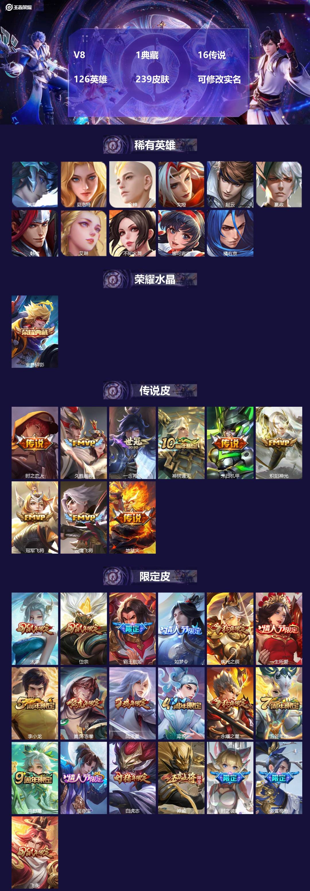 王者荣耀账号安卓QQ[14662793]V8 1典藏 16传说 126英雄 239皮肤 可修改实名 
【英雄全皮】:刘邦