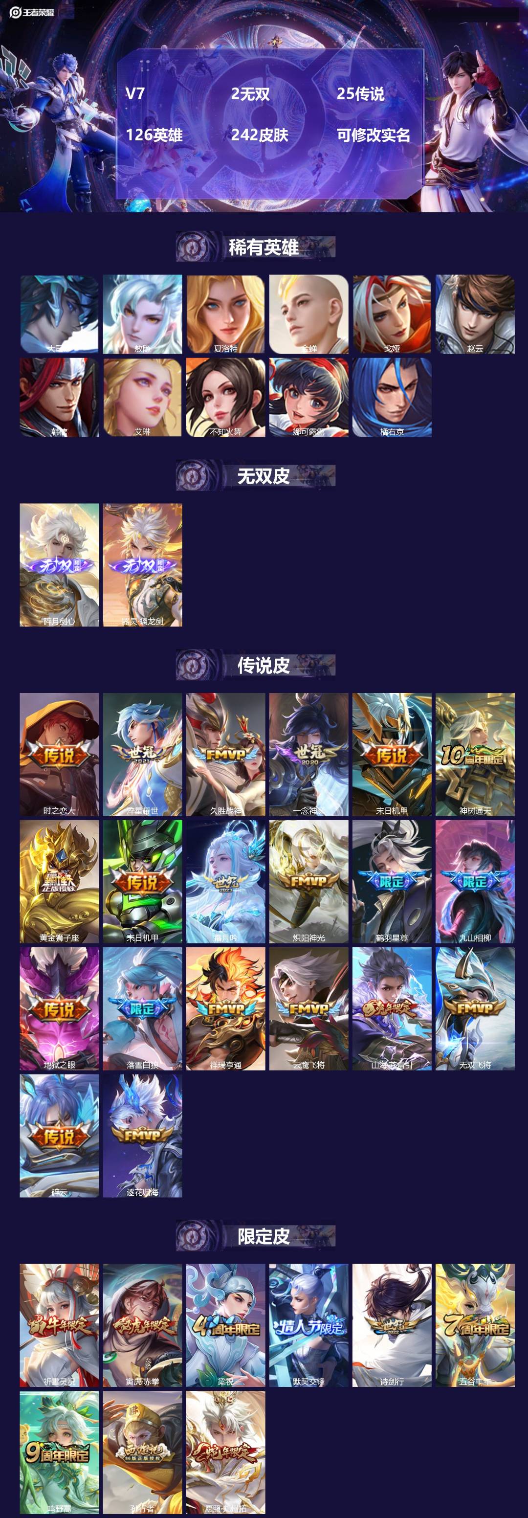 王者荣耀账号苹果QQ[14662802]V7 2无双 25传说 126英雄 242皮肤 可修改实名 
【英雄全皮】:蒙恬