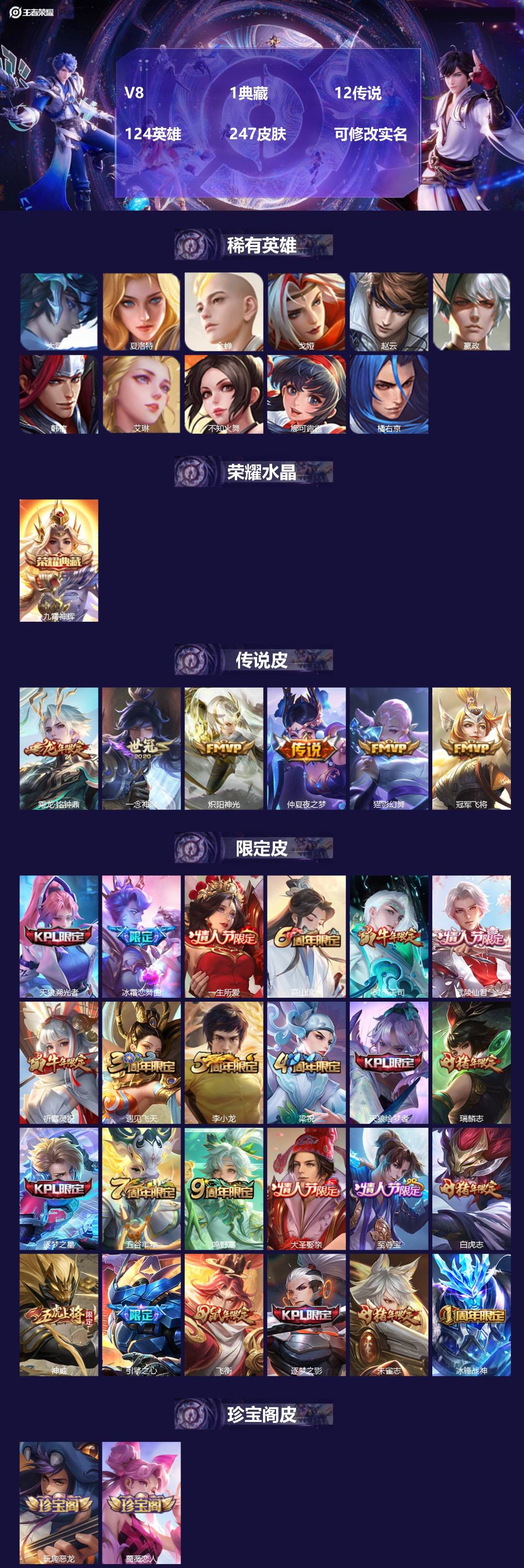 王者荣耀账号苹果QQ124英雄-247皮肤-[]V8 1典藏 12传说 124英雄 247皮肤 可修改实名 
【稀有英雄