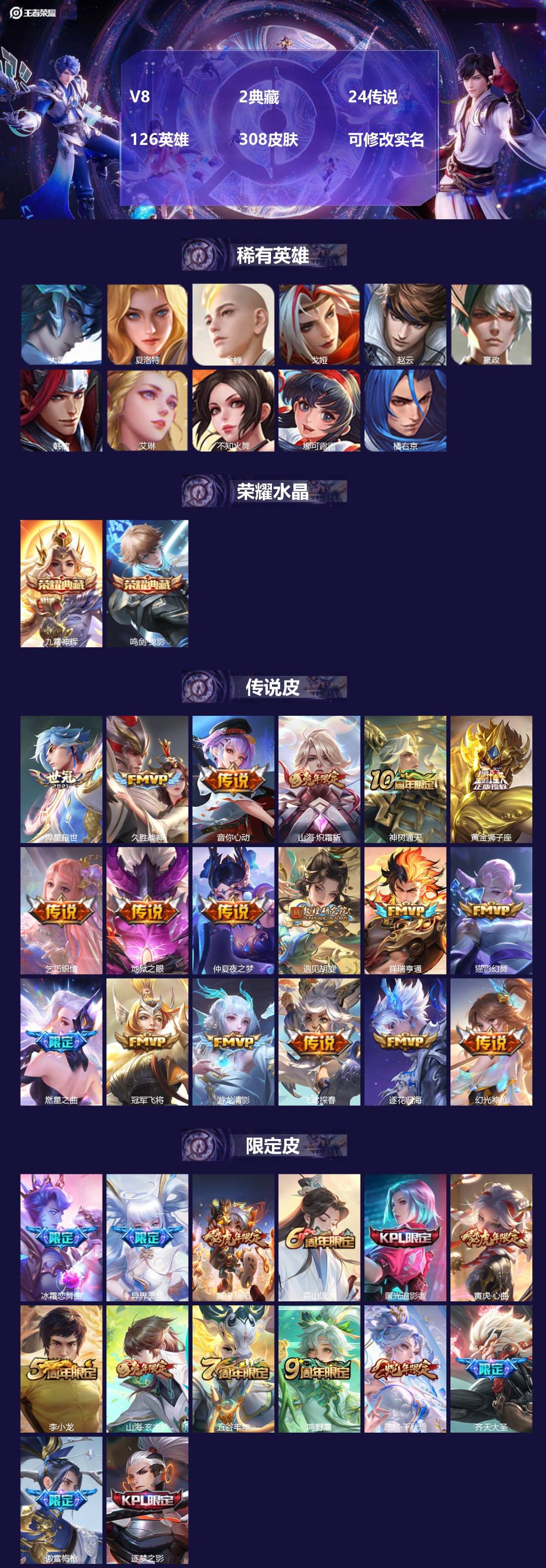 王者荣耀账号安卓VX126英雄-308皮肤-[]V8 2典藏 24传说 126英雄 308皮肤 可修改实名 
【英雄全皮