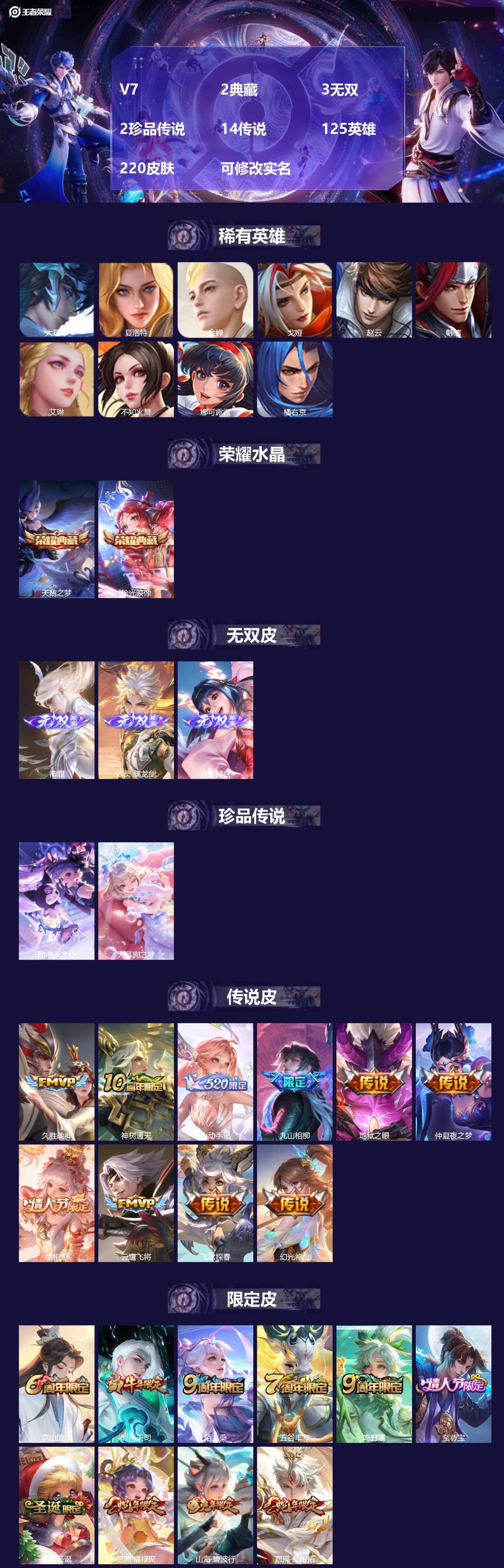 王者荣耀账号安卓QQV7 2典藏 3无双 2珍品传说 14传说 125英雄 220皮肤 可修改实名 
【英雄全皮】孙权全