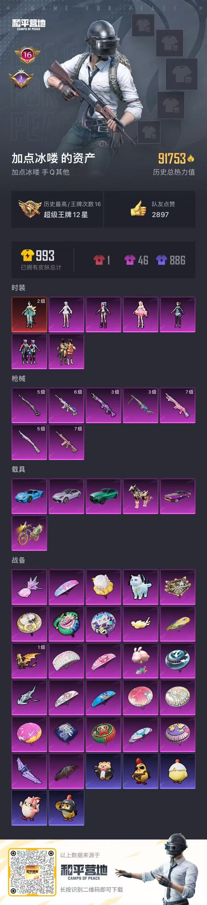 和平精英账号安卓QQ6载具-208套装-231枪皮-[]1红装 6粉装 7特效枪 6载具 16印记 可二次 可修改实名 