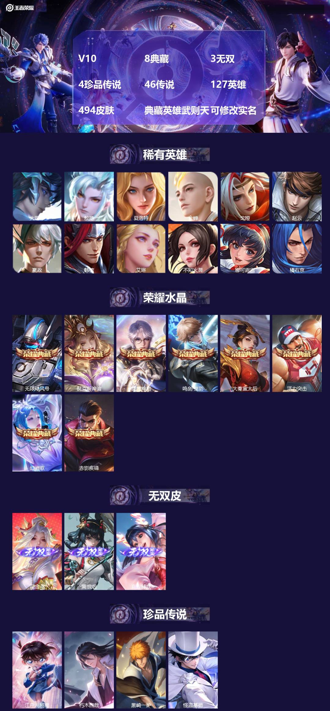 王者荣耀账号安卓QQ127英雄-494皮肤-[]V10 8典藏 3无双 4珍品传说 46传说 127英雄 494皮肤 典
