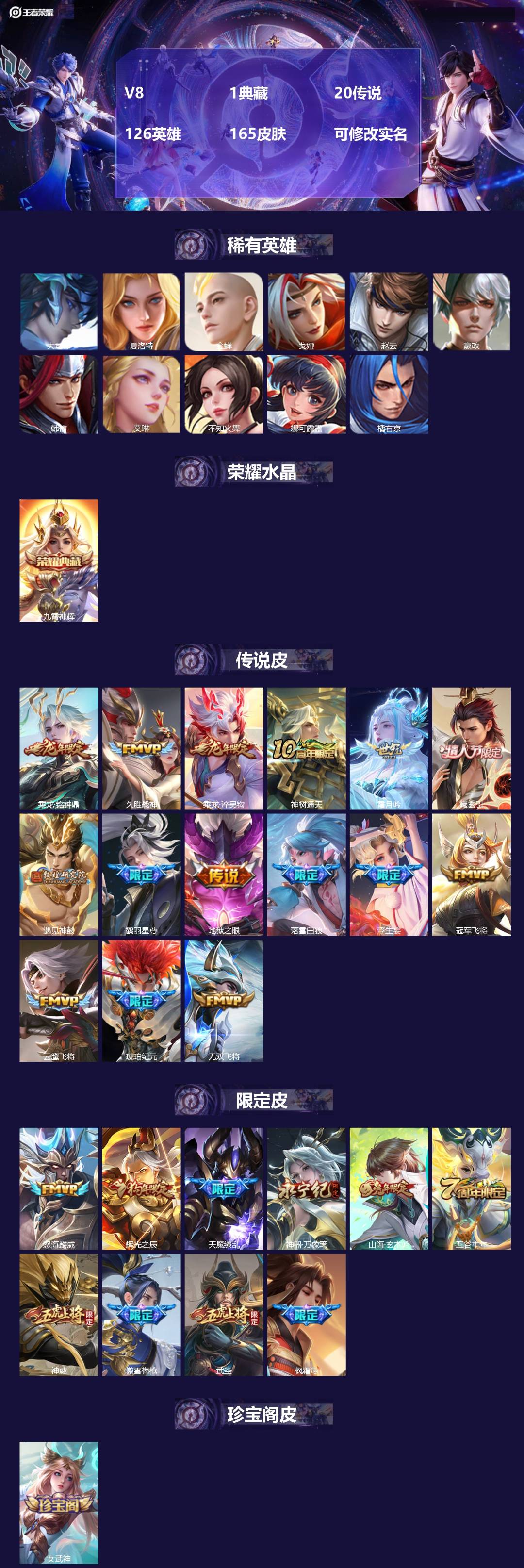 王者荣耀账号苹果QQ126英雄-165皮肤-[]V8 1典藏 20传说 126英雄 165皮肤 可修改实名 
【英雄全皮
